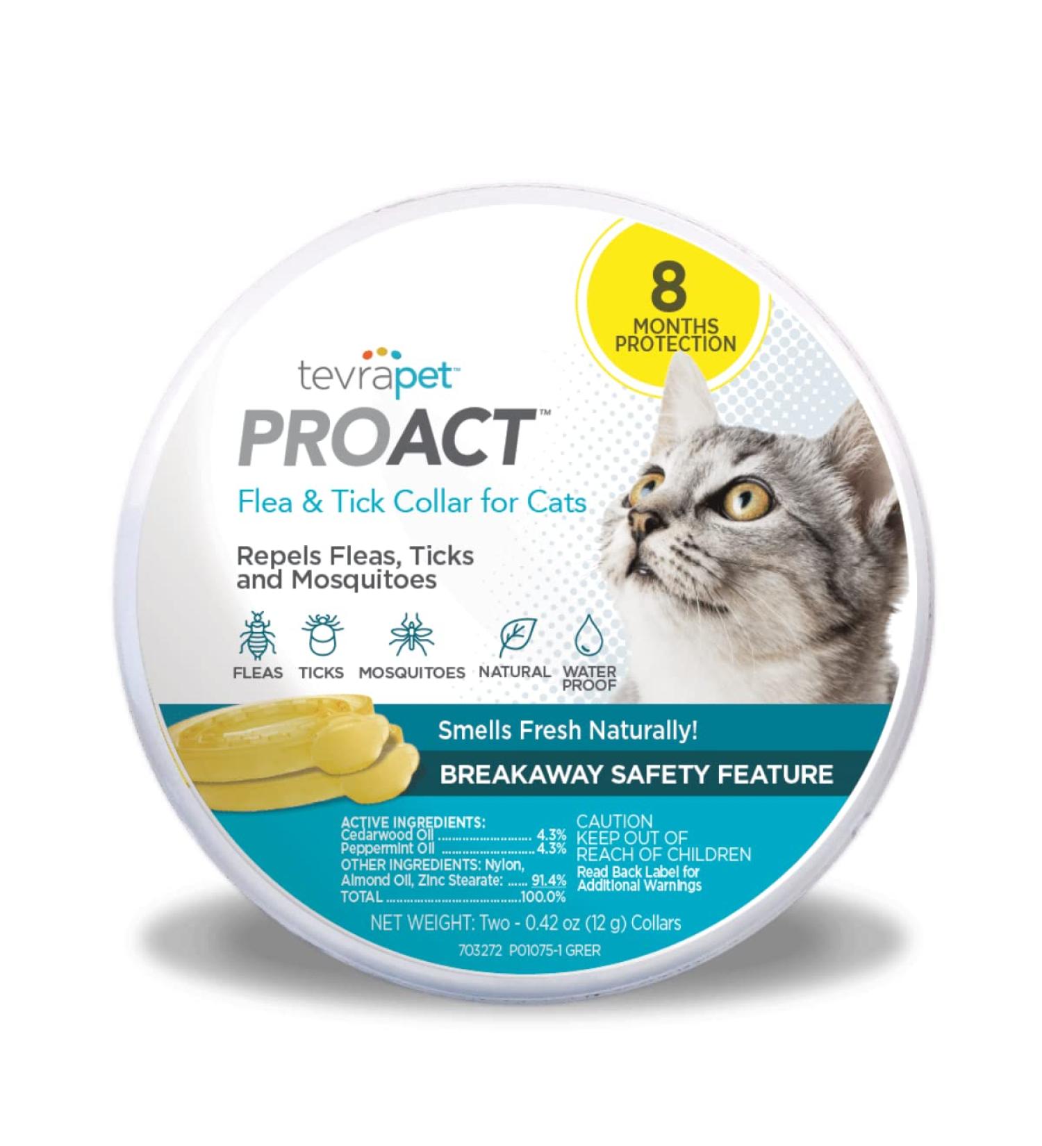 TevraPet Proact Flea and Tick Collar for Cats - 8 Months Protection - Repels Mosquitos - 2ct - Buy Online on SooperMarket.com
