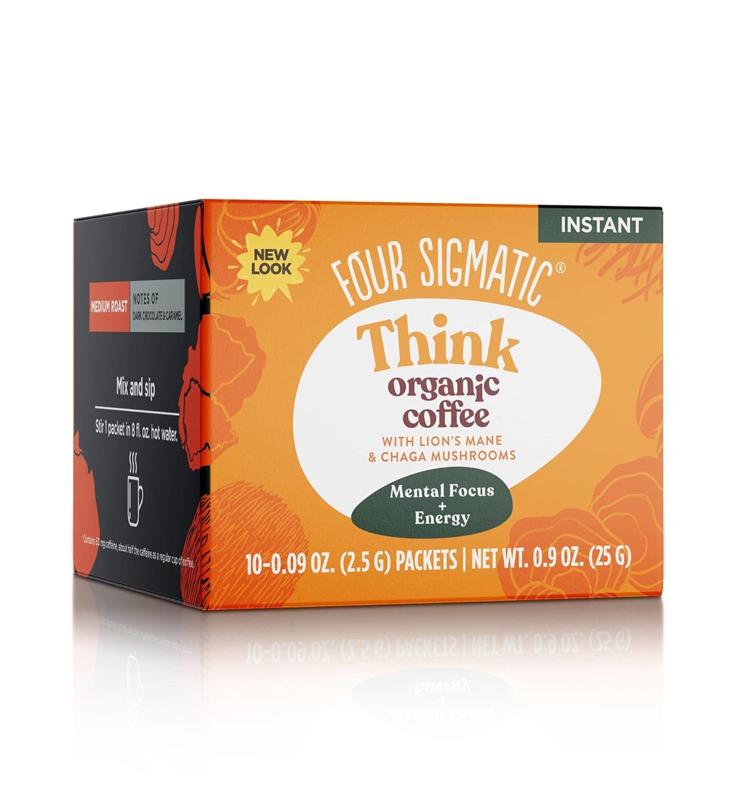 Foods Mushroom Instant Coffee Four Sigma Organic and Fair Trade with Lions Mane Chaga & Mushroom 10 x 2 5 g each Packets (25g) Midium Roast - Buy Online on SooperMarket.com
