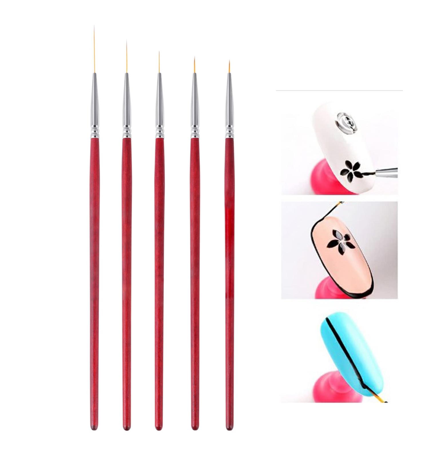 5 Pcs Professional Nail Art Liner Brushes Set - Painting, Design, Point Drill Drawing - Thin Brush Pen Kit 6/9/12/18/24mm - Buy Online on SooperMarket.com