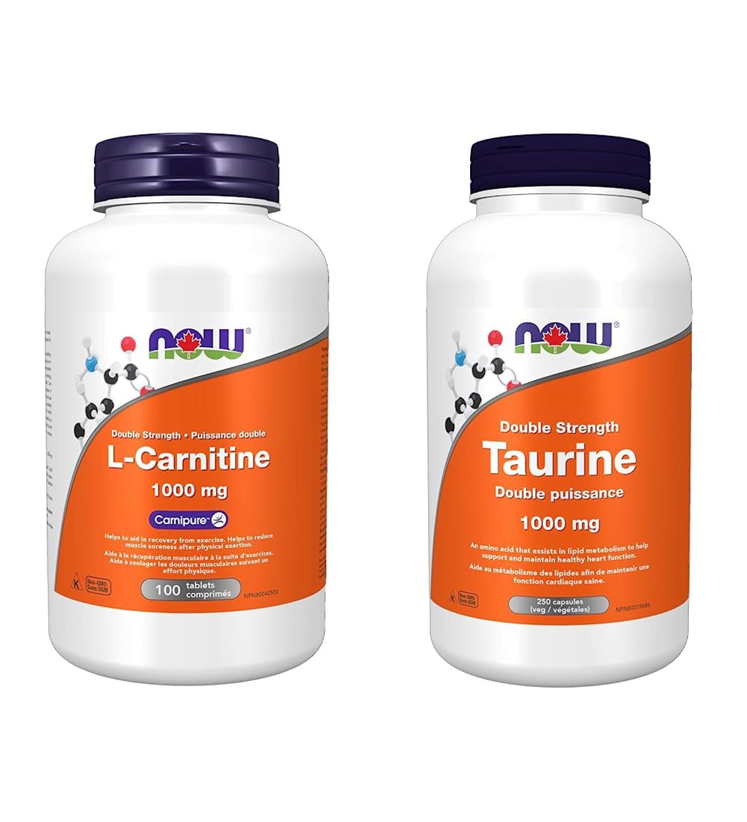 NOW L-Carnitine 1000mg 100 Tablets + Taurine 1000mg 250 Vegetarian Capsules Nutritional Supplement+ Taurine 1000mg - Buy Online on SooperMarket.com