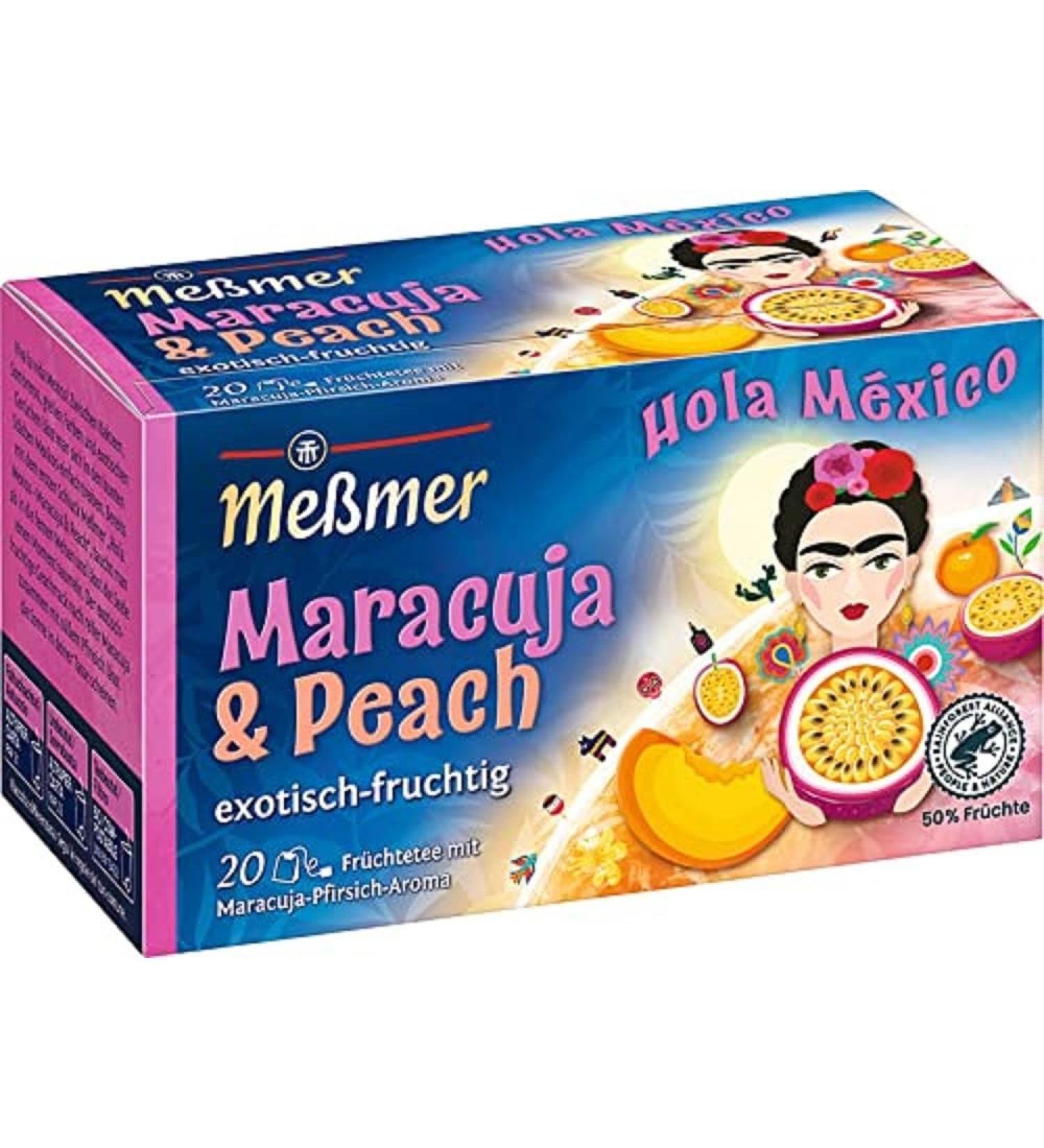 Me mer Hola Mexico - Maracuja & Peach Tea | 20 Gluten-Free Lactose-Free Vegan Teabags | International Shipping - Buy Online on SooperMarket.com