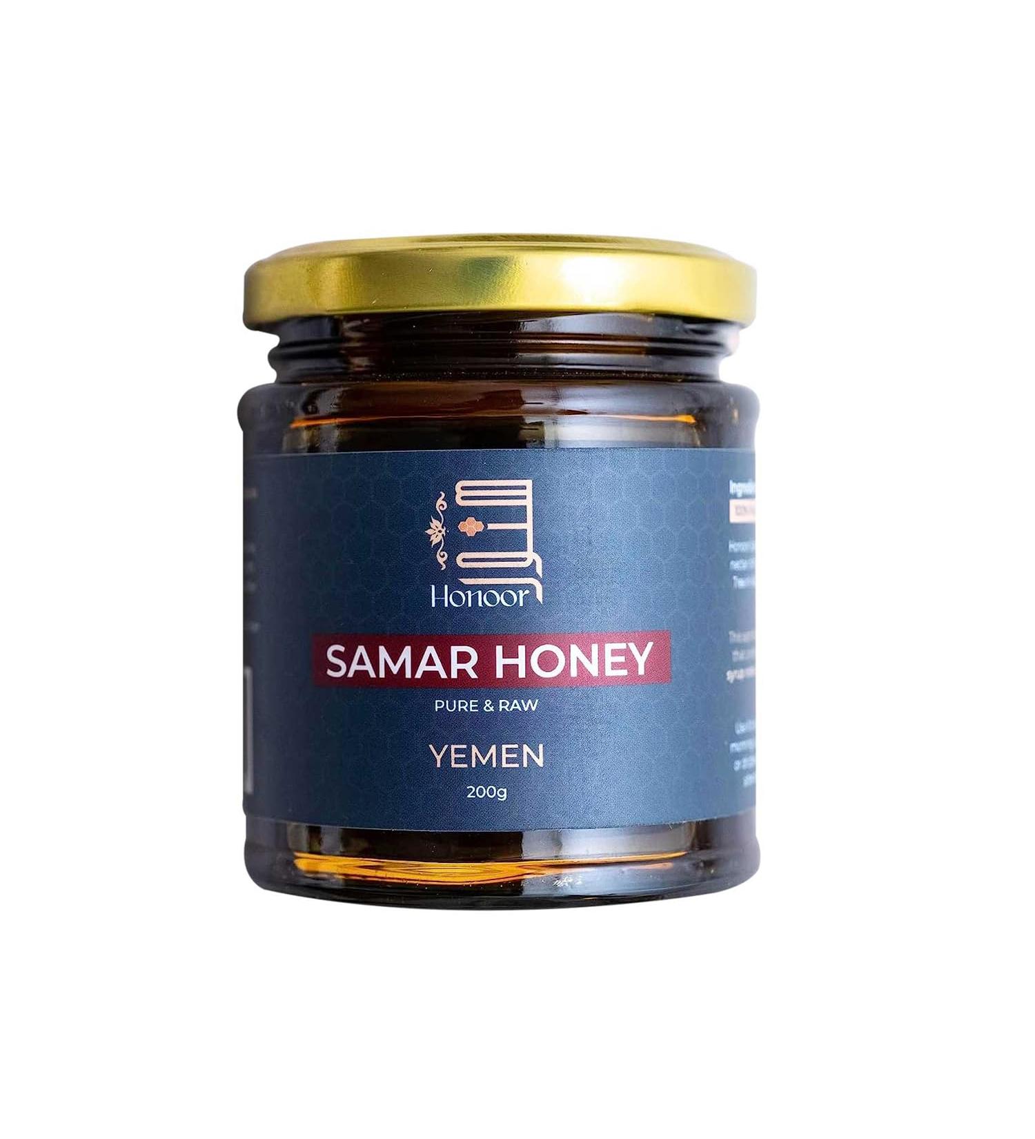 Honoor Yemeni Samar Honey | Natural Unfiltered Unheated Pure Honey 200 Grams | Unpasteurised Raw Honey Luxury Honey in a Glass Jar (1) - Buy Online on SooperMarket.com