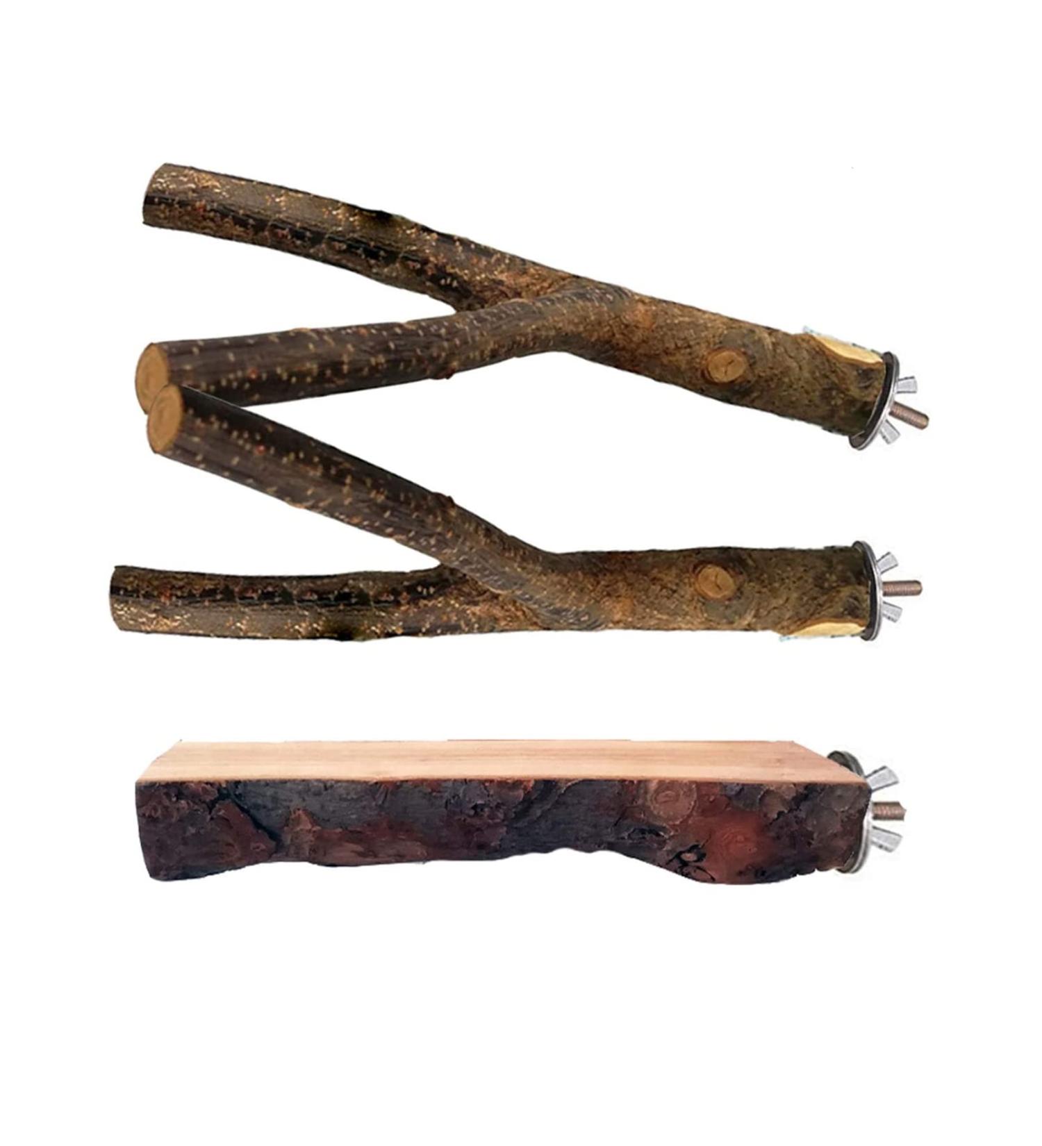 Natural Wood Fork Bird Perch Stand Toys | 3PCS Bird Cage Accessories for Budgies, Cockatiels, Conure | Platform for Lovebirds, Hamster, Rat - Buy Online on SooperMarket.com