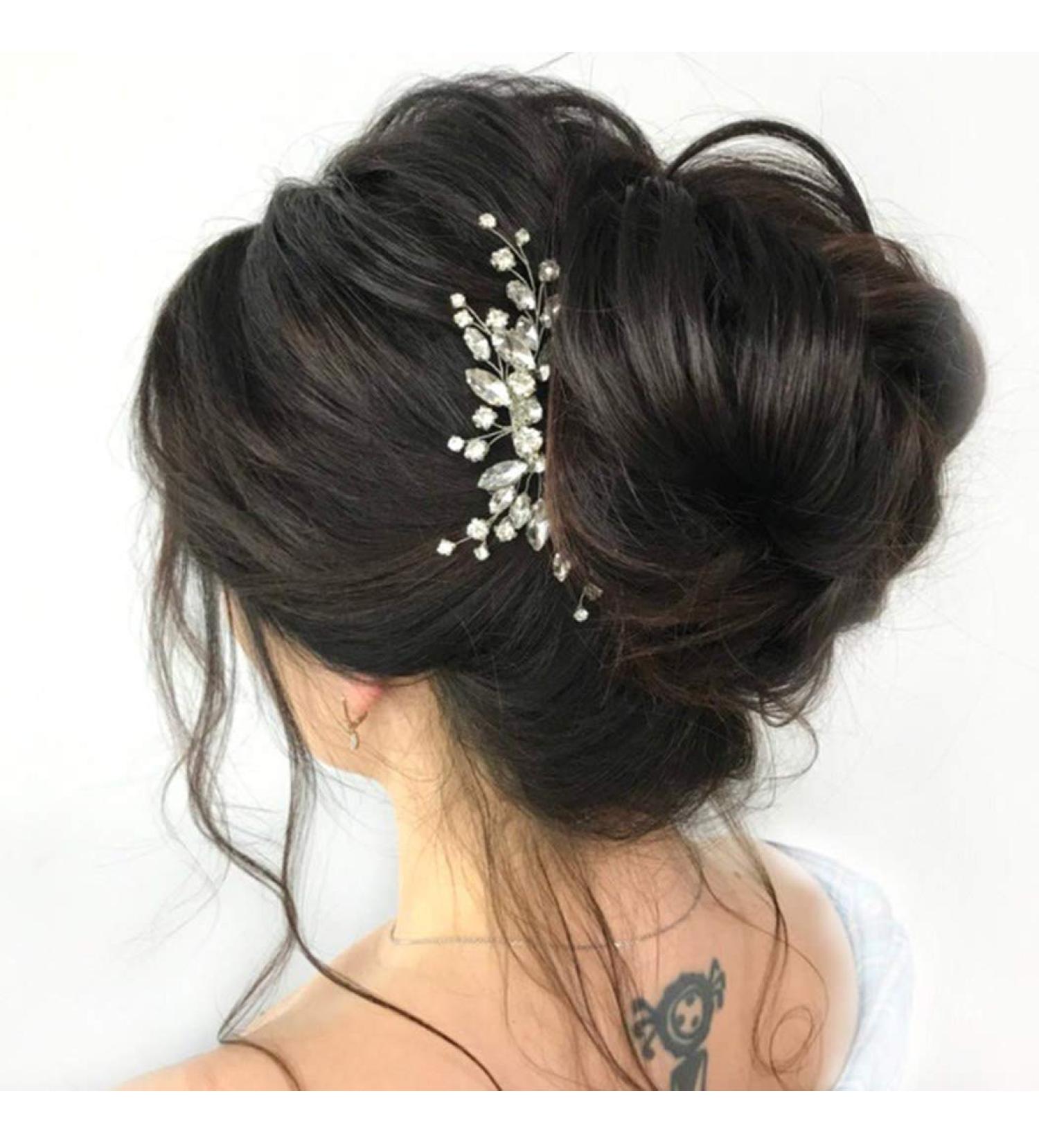 Unicra Bride Silver Wedding Hair Comb | Sparkly Crystal Rhinestone Bridal Hair Accessory - Buy Online on SooperMarket.com