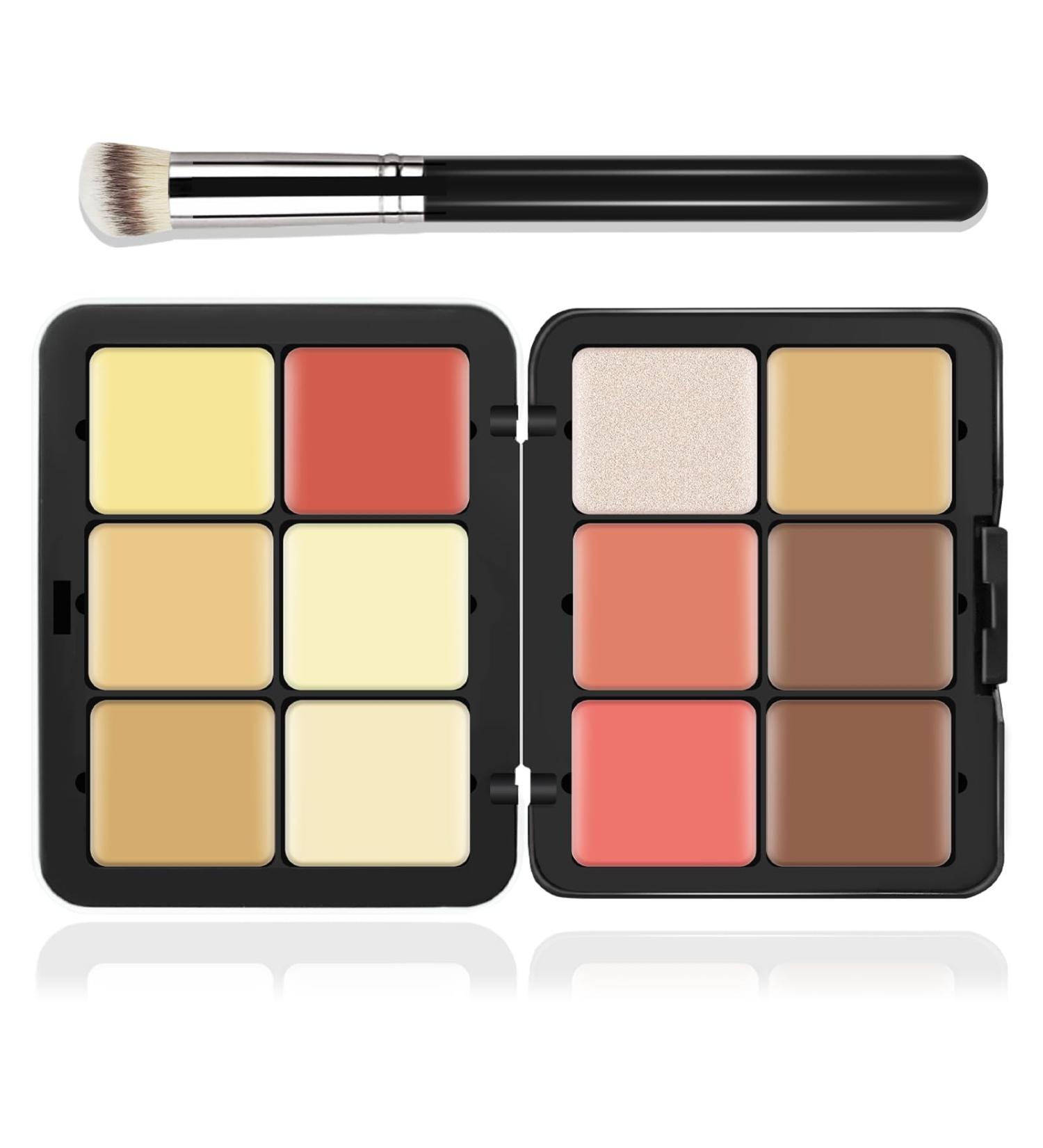 12 Colors Cream Makeup Palette for Cheeks - Blush Contour Concealer & Highlighter - Waterproof & Long-Lasting with Brush - Multi-functional Face Palette (Set #05 - Buy Online on SooperMarket.com