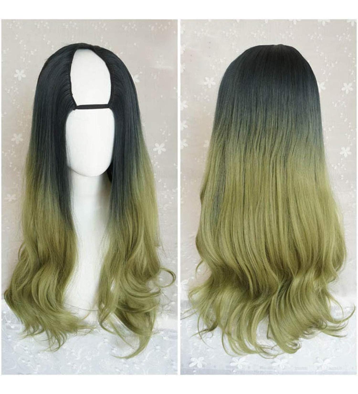 GJBXP Harajuku Fashion Long Wavy Curly U-Shaped Wig - 28in Heat Resistant Synthetic Gradient Hair for Girls - Buy Online on SooperMarket.com