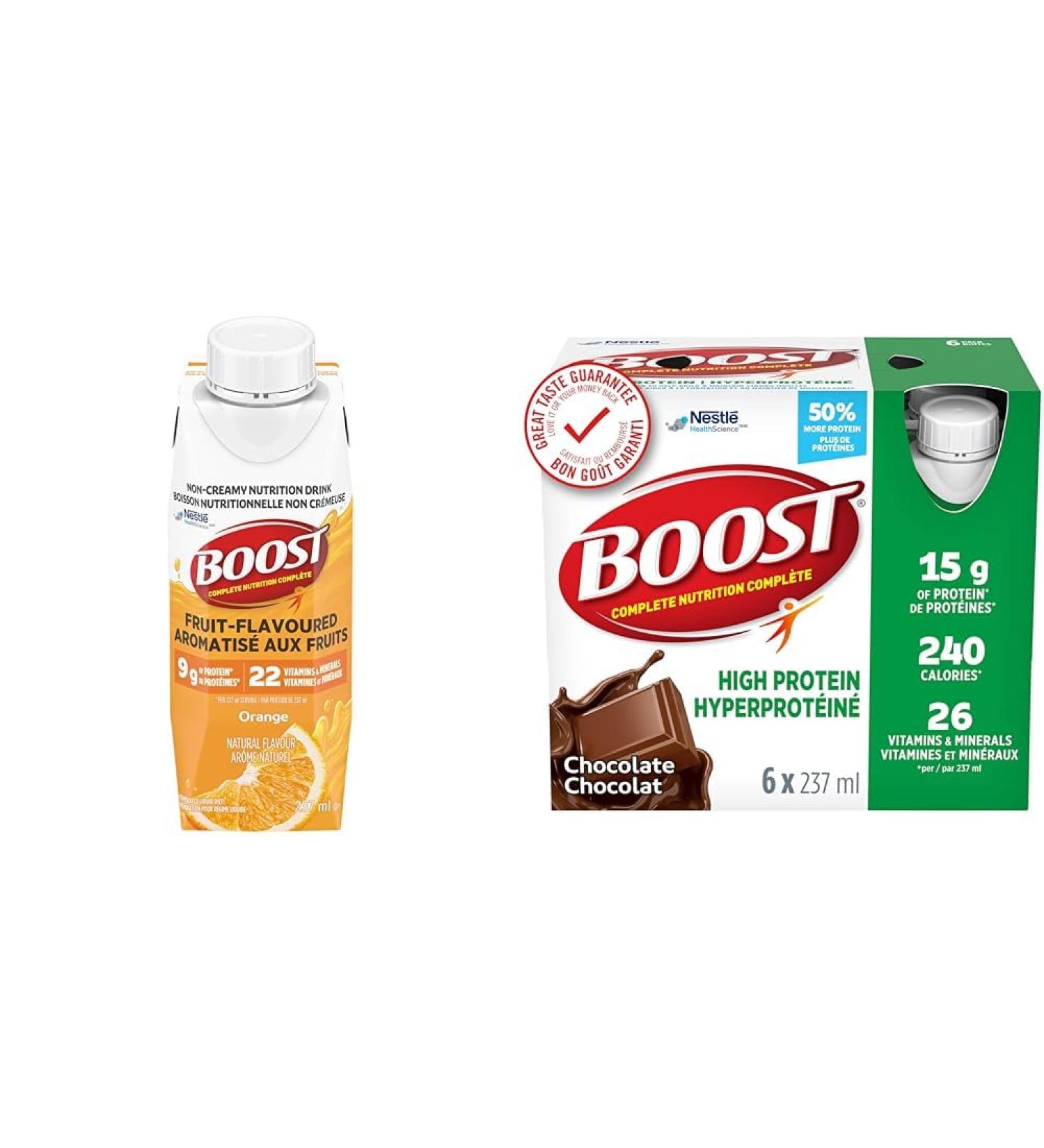 Boost Fruit Flavoured Drink Orange (237ml 24 count) and BOOST 15g Protein Meal Replacement Drink Chocolate (237ml 24 count) - Buy Online on SooperMarket.com
