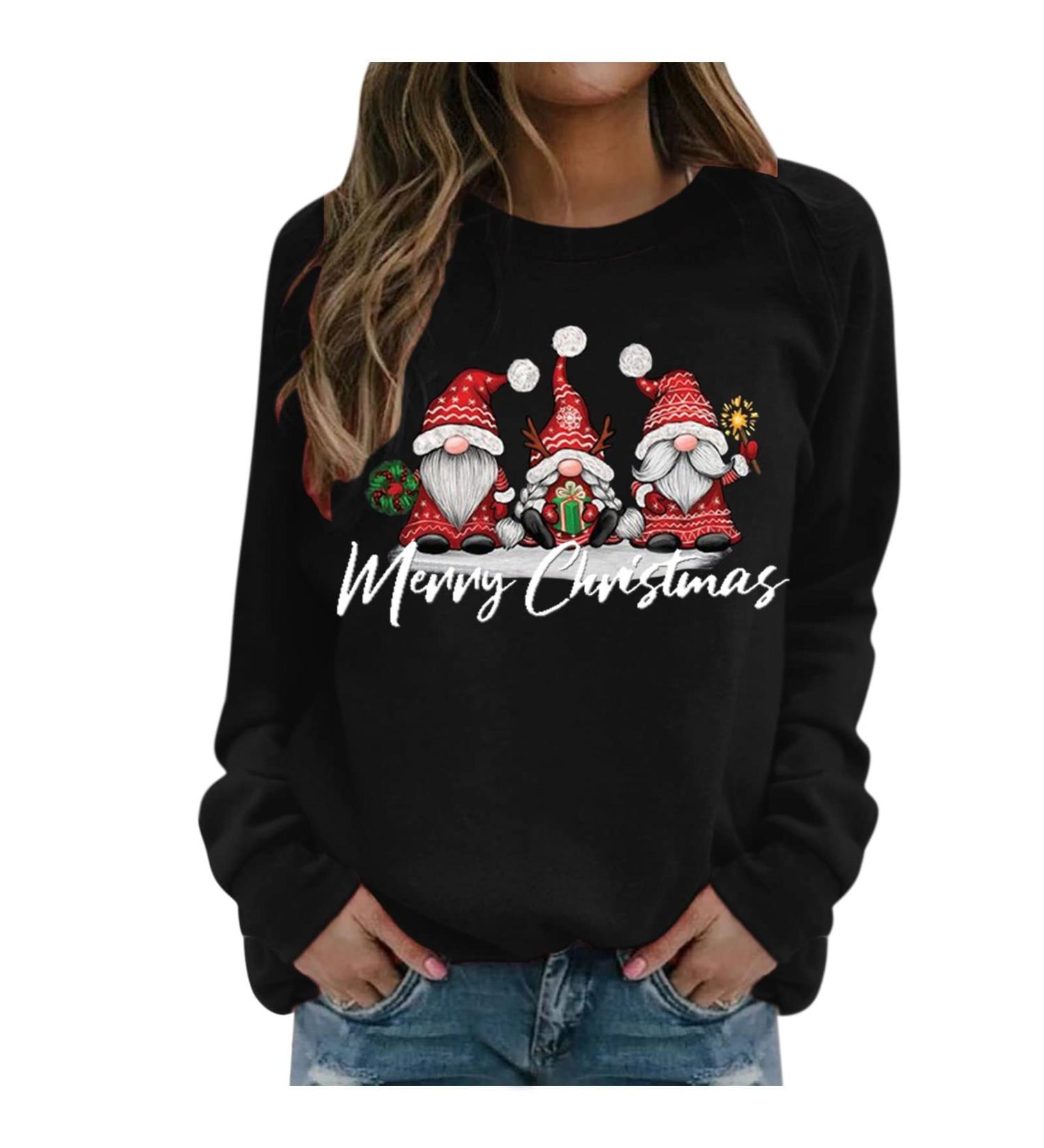 Women's Christmas Sweatshirt Snowman Penguin Print O-Neck Raglan Pullover Comfy Warm Xmas Jumper - Buy Online on SooperMarket.com