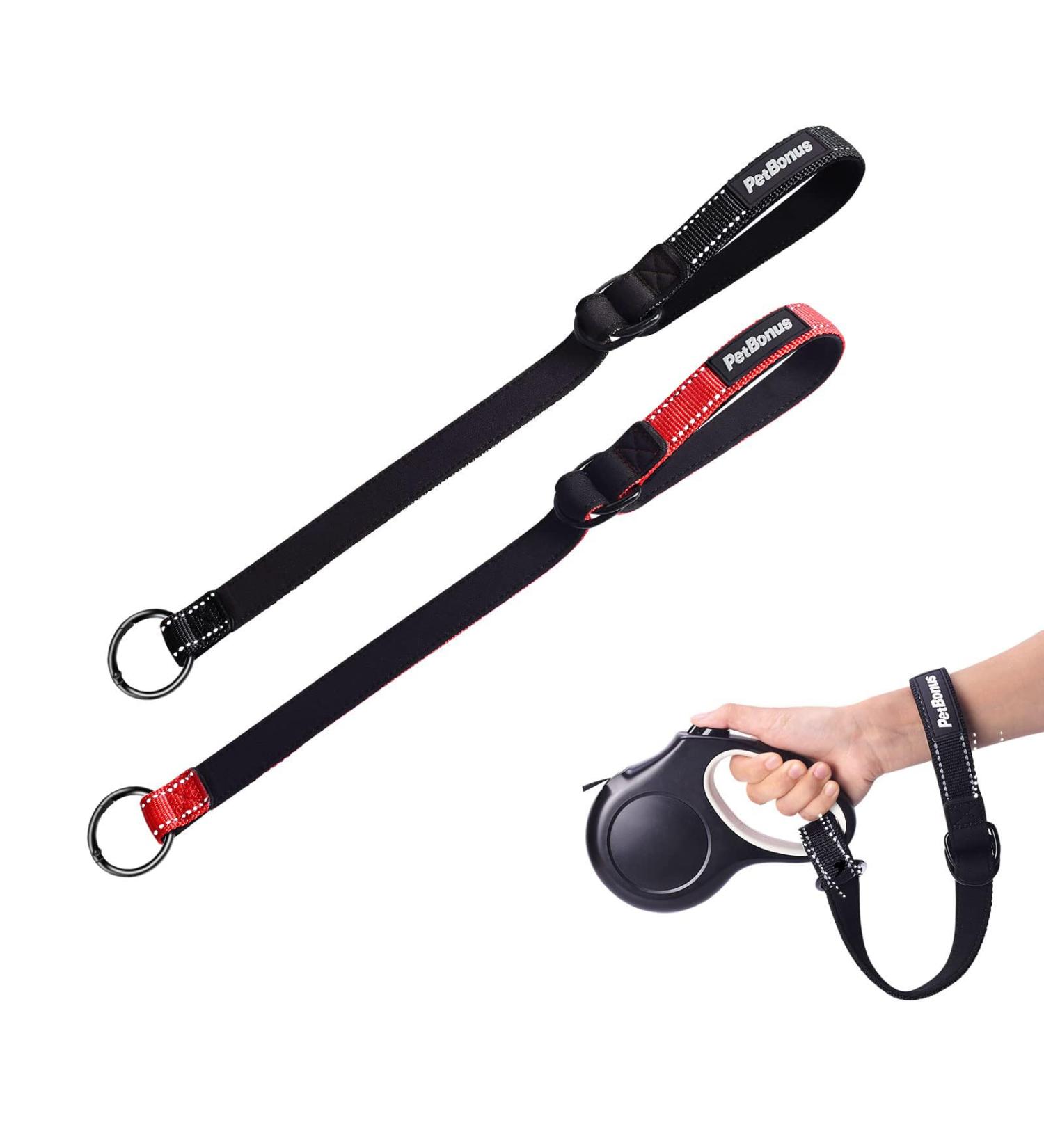 Petbonus Short Dog Leash & Safety Bracelet - Reflective Adjustable Soft Padded Handle - 2 Pack (Black & Red) for Extra Safety - Buy Online on SooperMarket.com