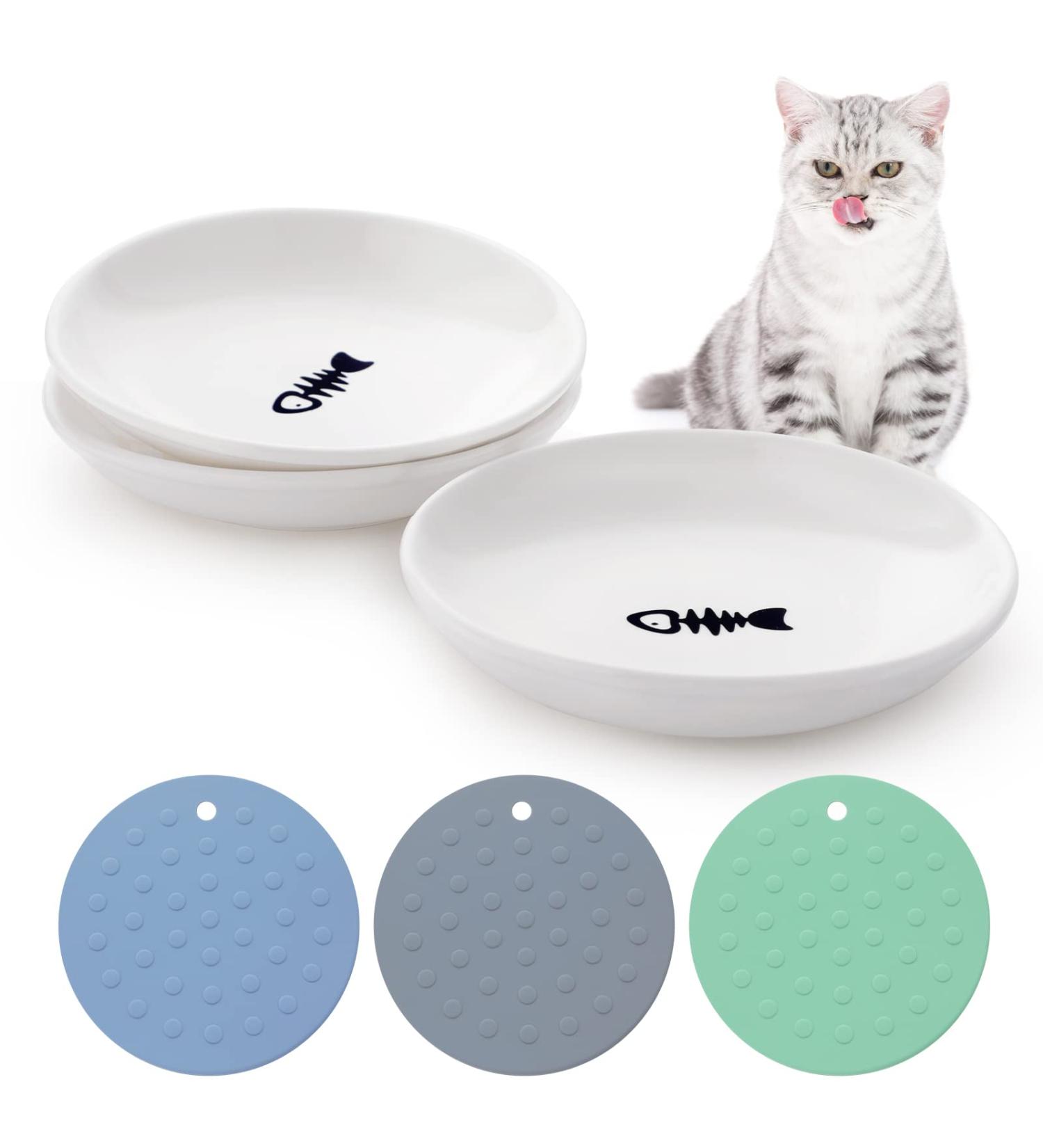 Ceramic Cat Food Plates and Wide Bowls for Stress-Relief Whisker Fatigue | Cat Feeding Dishes in White & Black - Buy Online on SooperMarket.com