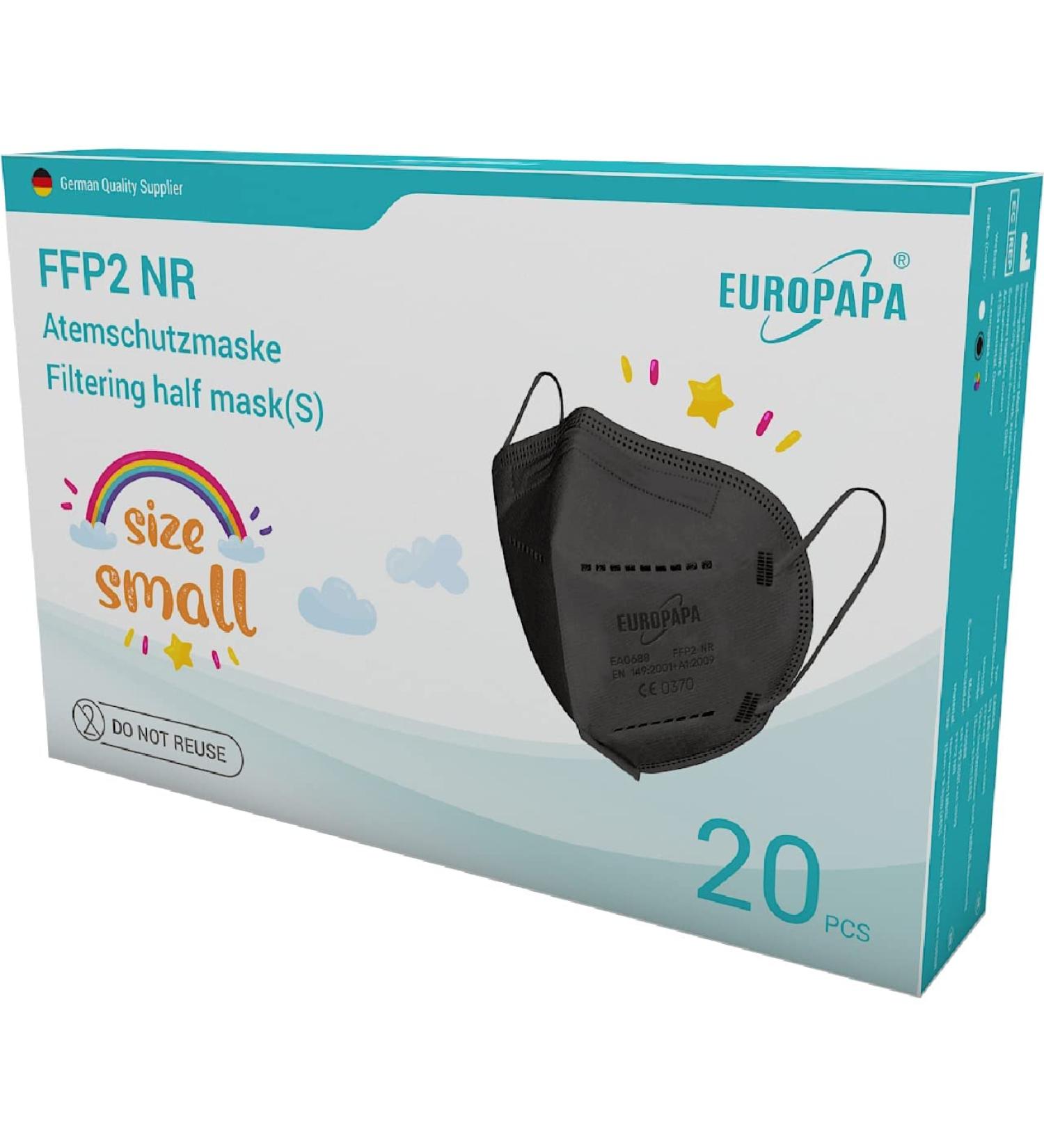 EUROPAPA 20x FFP2 Face Masks - Small Size 5-Ply Respiratory Masks Individually Packed EU Certified Black - Buy Online on SooperMarket.com