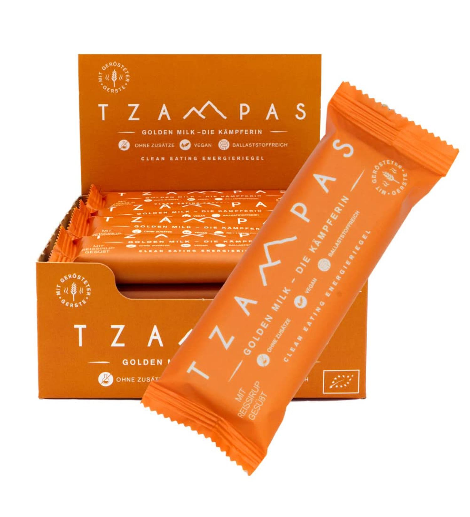 TZAMPAS Clean Eating Energy Bar Golden Milk - The Fighter (16 x 40g) | Organic Vegan No Additives with Coconut & Turmeric - Buy Online on SooperMarket.com
