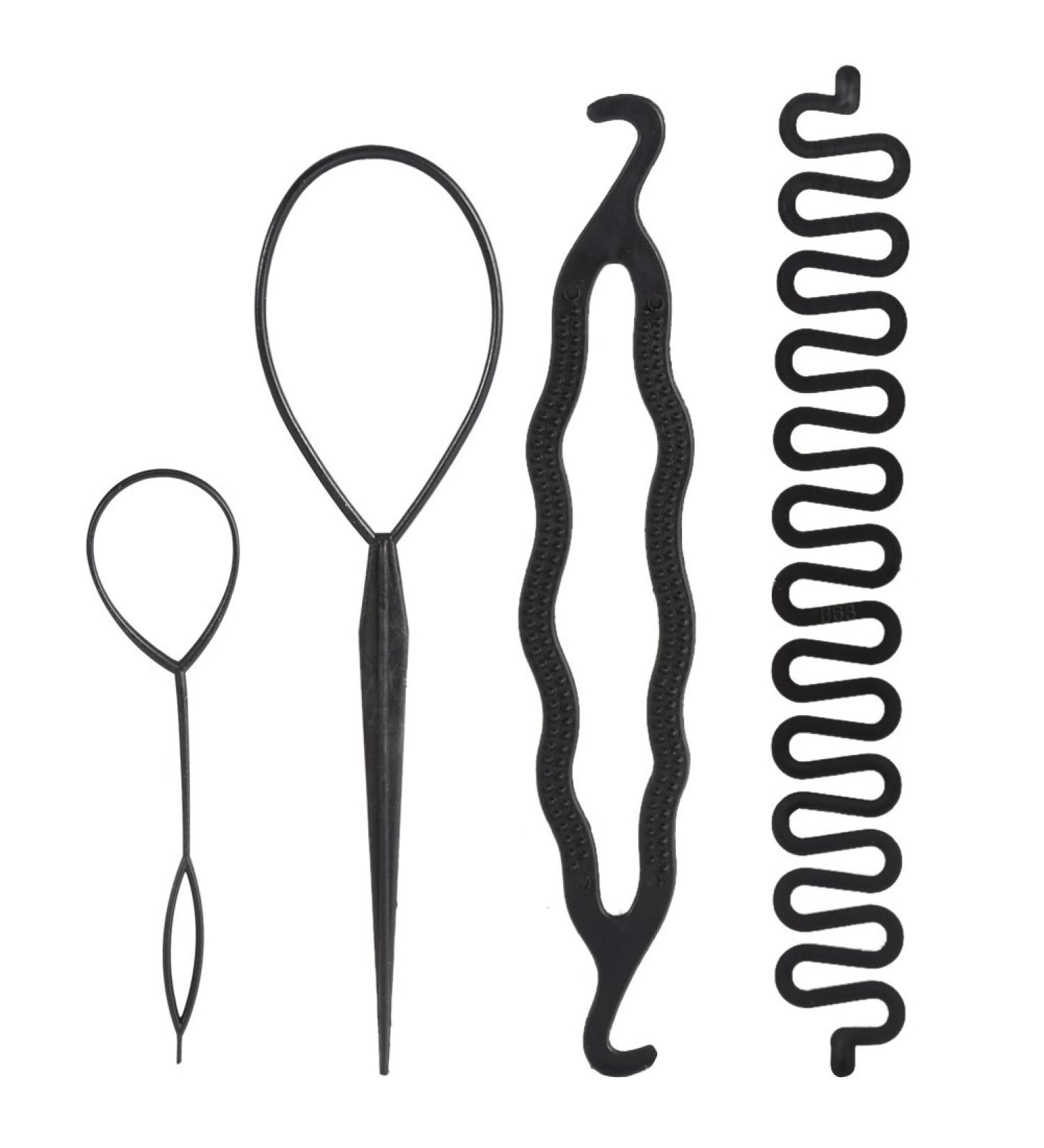 4 PCS French Centipede Hair Braiding Tool Set - DIY Hair Styling for Twist Plait Flipper, Ponytail Maker Ties Bulk - Double Hook Black - Buy Online on SooperMarket.com