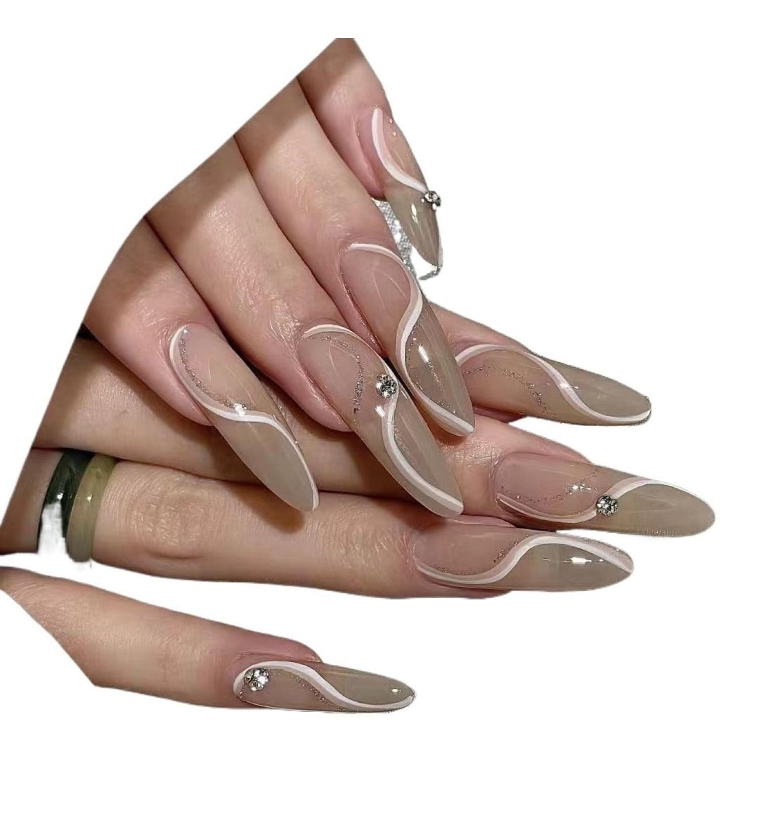 Temperament-enhancing manicure hand-wearing ribbon manicure finished product detachable nail patch flash drill.(S)