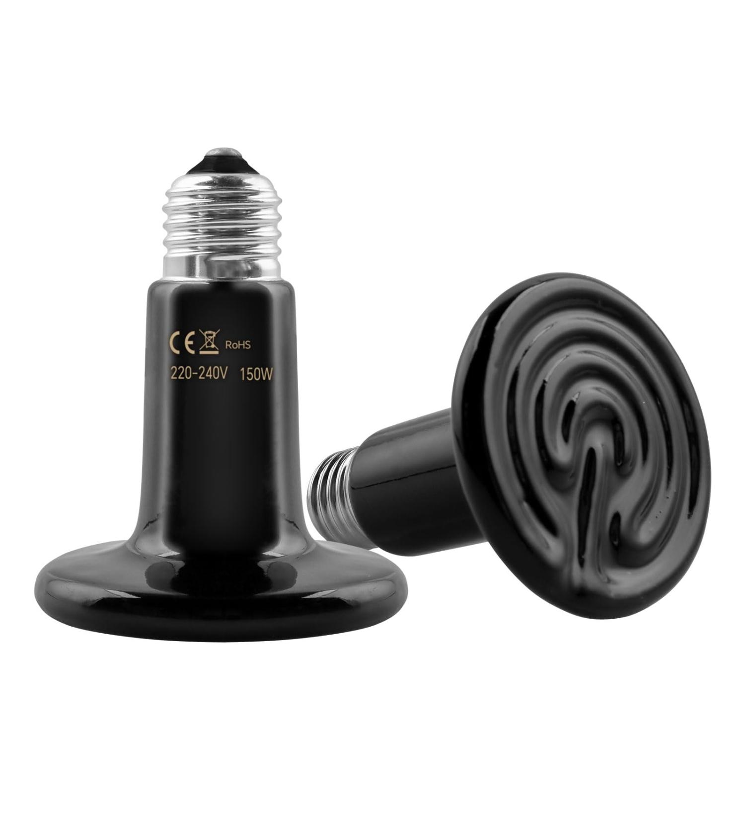 Caldarax 2 Pack 150W Terrarium Reptile Heat Bulb E27 Infrared Ceramic Heating Lamps AC 220-240V Ceramic Heat Emitter for Reptiles Lizards Tortoise Snakes Chicken - Buy Online on SooperMarket.com