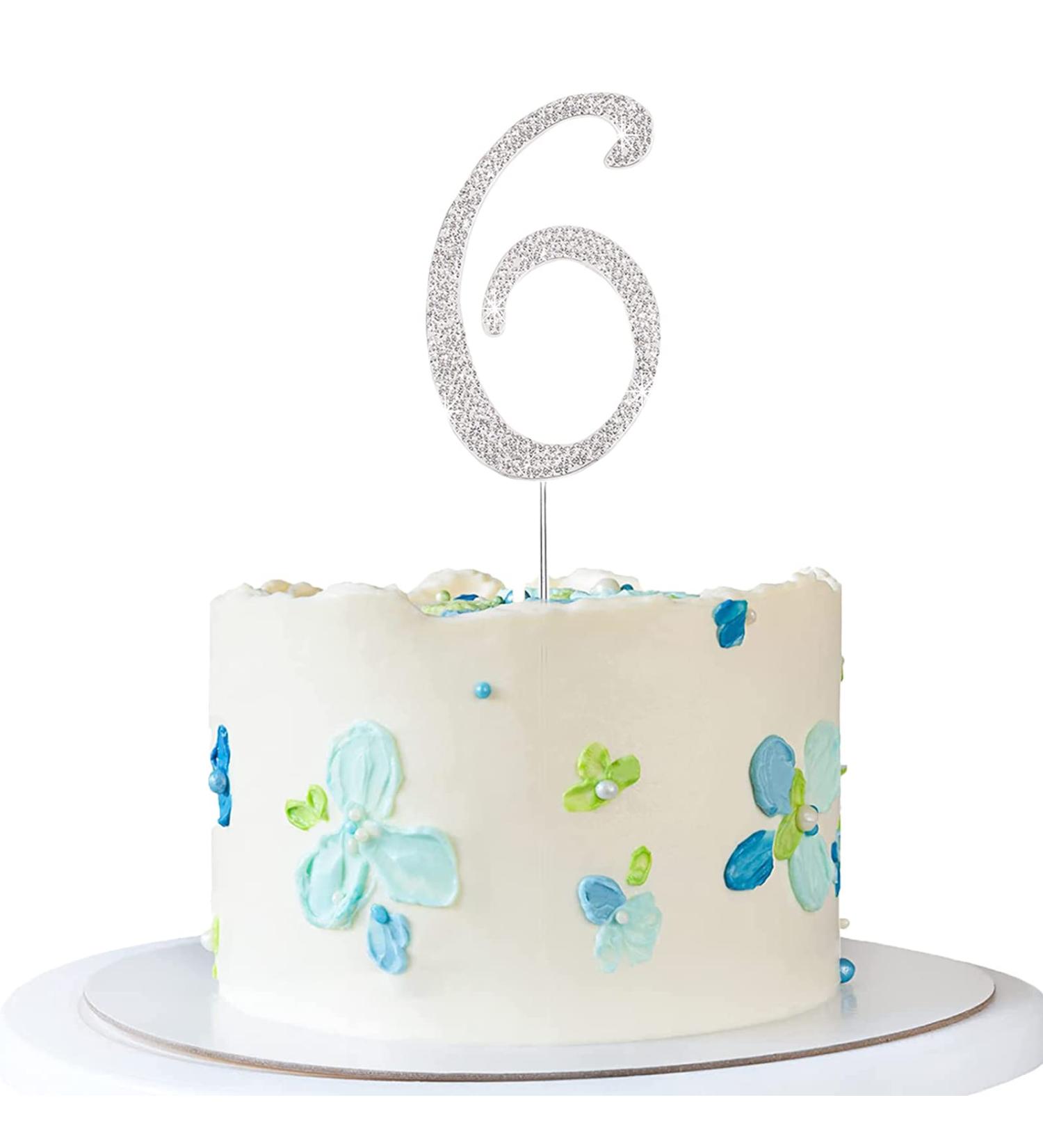 ENSTAB Silver Rhinestones Cake Topper - Happy Birthday & Anniversary Decoration | International Shipping - Buy Online on SooperMarket.com