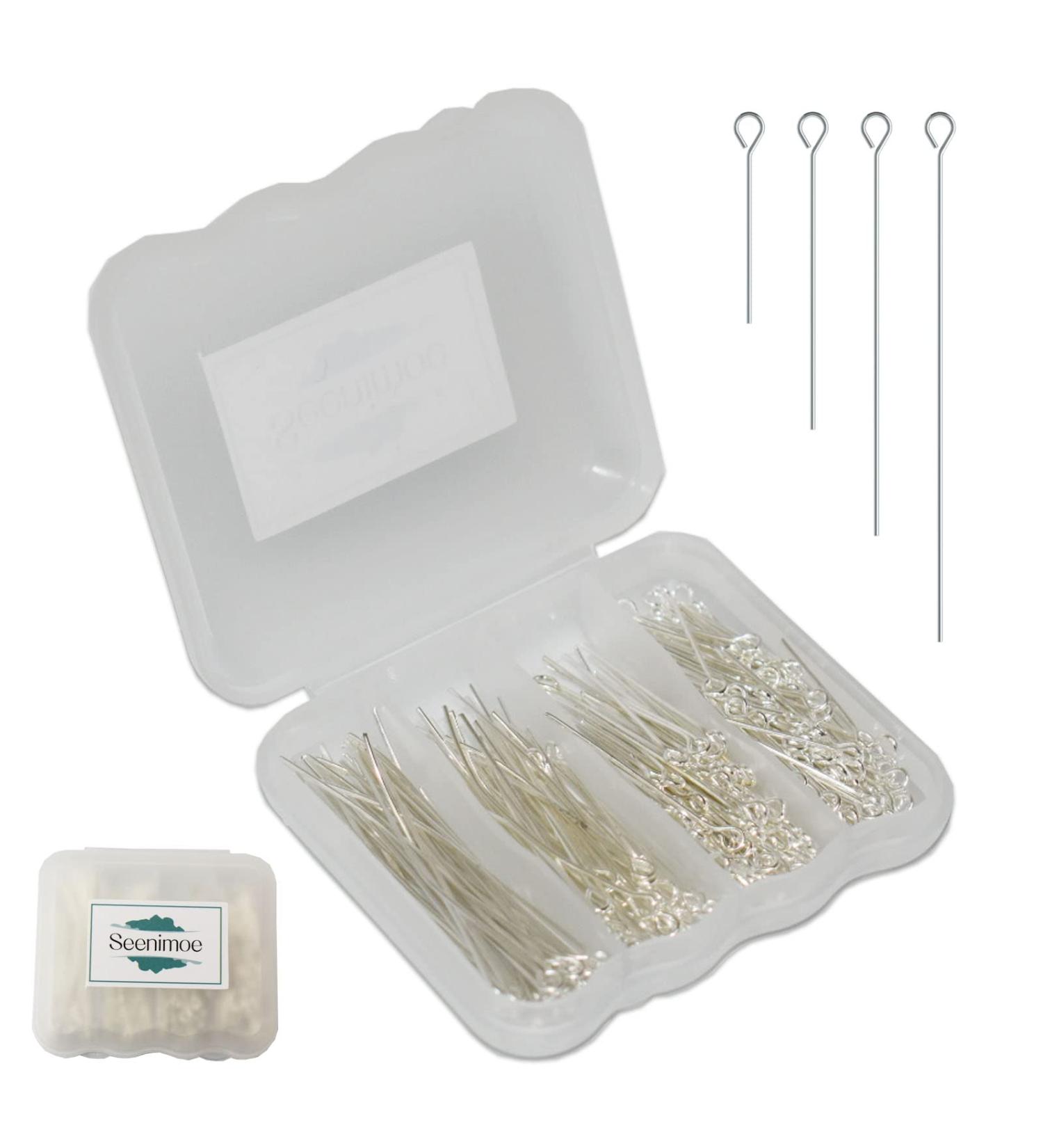 Seenimoe 300pcs 22 Gauge Silver Plated Eye Pins Set for Jewelry Making - 20/30/40/50mm Open Eye and Ball Pins for Earrings, Bracelets, and Pendants - Buy Online on SooperMarket.com