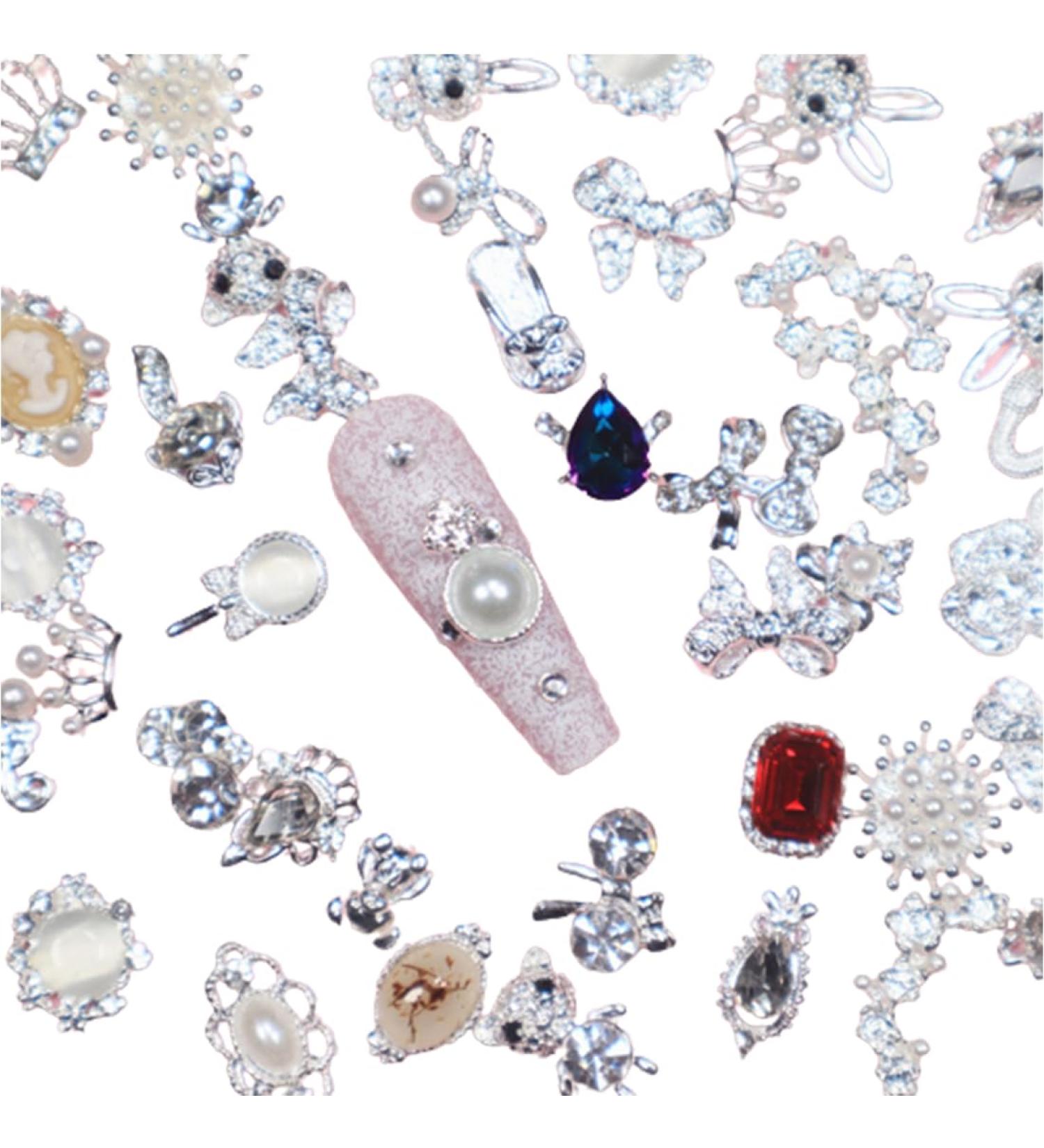 Luxury 30 Pcs Tsuwno Zircon Nail Charms - Silver 3D Alloy Nail Art Pendants with Rhinestones | Butterfly Heart Snake & Flower Designs - Buy Online on SooperMarket.com