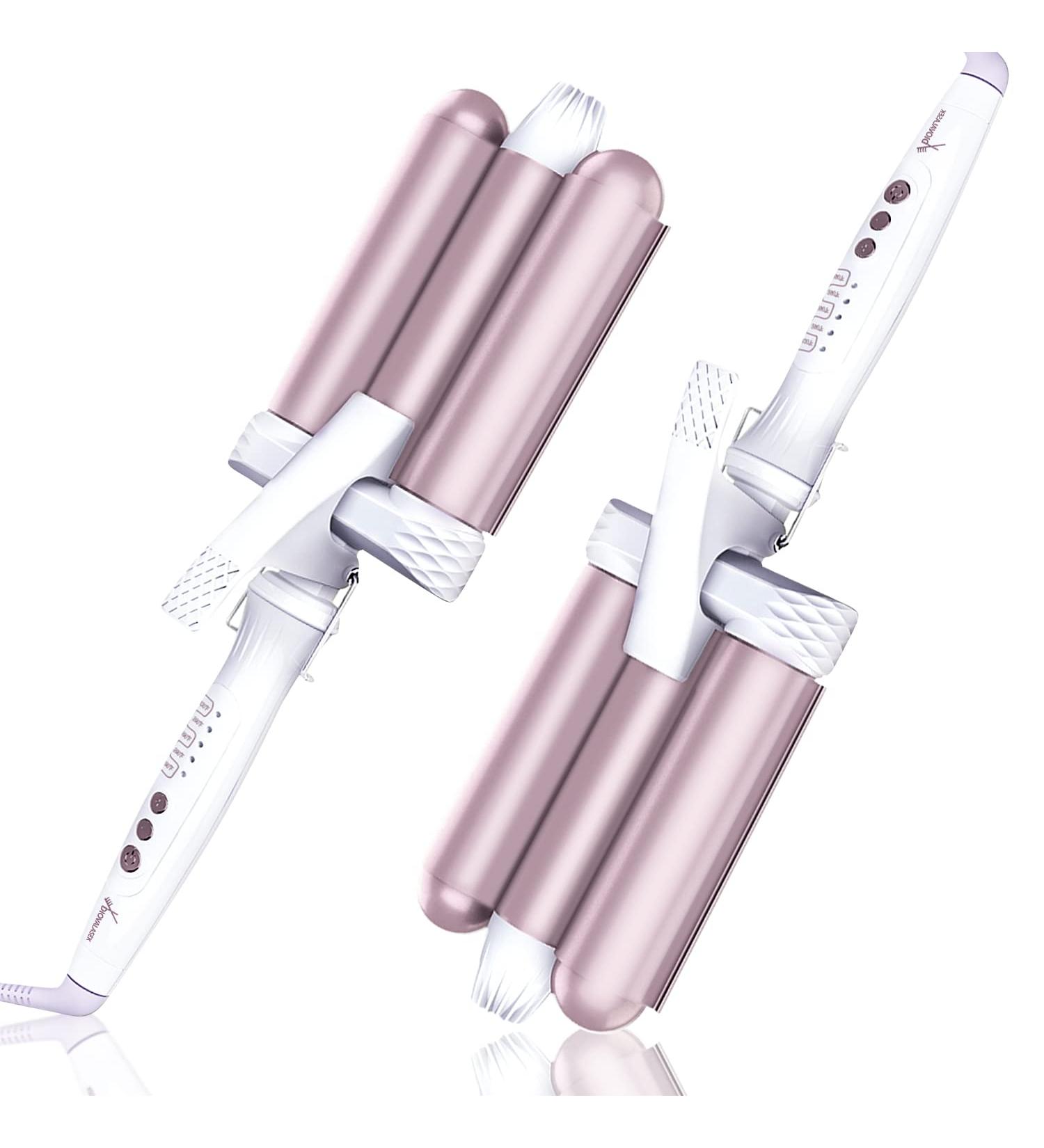3 Jumbo Barrel Curling Iron Wand - 1.25" Ceramic Tourmaline Dual Voltage Adjustable Temp Big Waves Crimper - Champagne Gold Hair Tool for International Shipping - Buy Online on SooperMarket.com