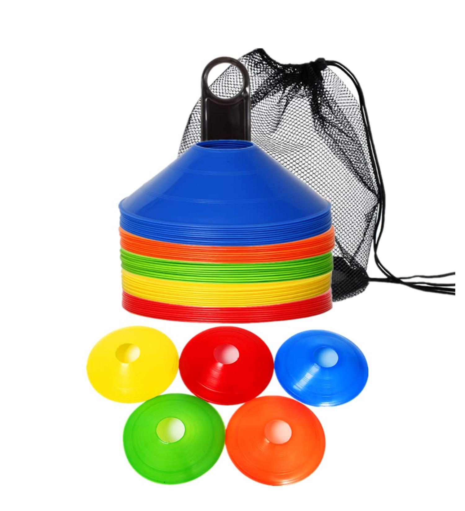 IROCH 50 Pack Soccer Cones Set with Holder & Bag - Training Field Marker Disc Cones for Football, Kids Sports - Colorful - Buy Online on SooperMarket.com
