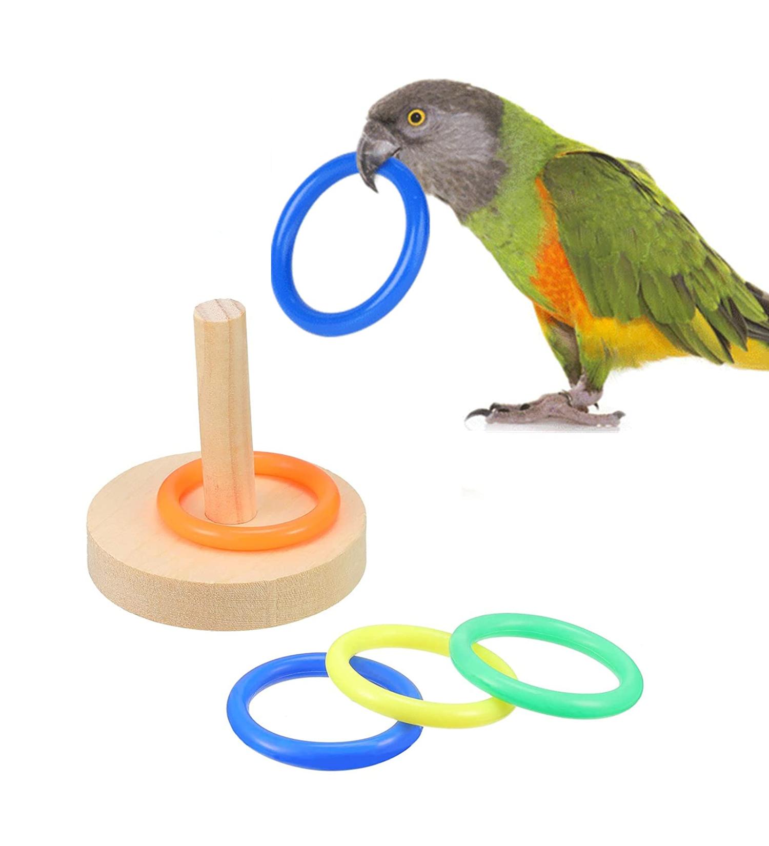Yunmoxiao Bird Training Toy Wooden Bird Block Puzzle Toy Parrot Training Basketball Colorful Stacking Rings Toy Birds for small to Medium Birds - Buy Online on SooperMarket.com