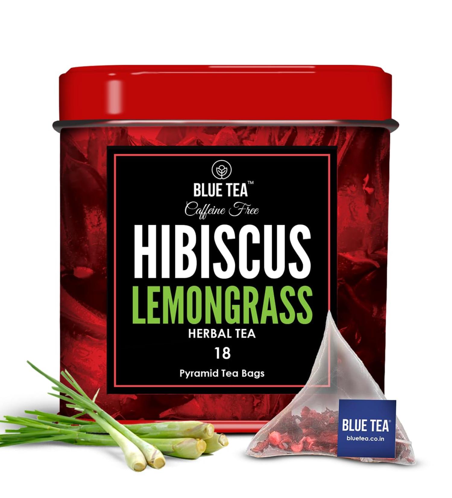BLUE TEA - Hibiscus Lemongrass Herbal Tea - 18 Tea Bags | CAFFEINE FREE | Christmas Tea Gifts | Farm Packed Hibiscus Lemongrass Tea | Tin Pack - Buy Online on SooperMarket.com