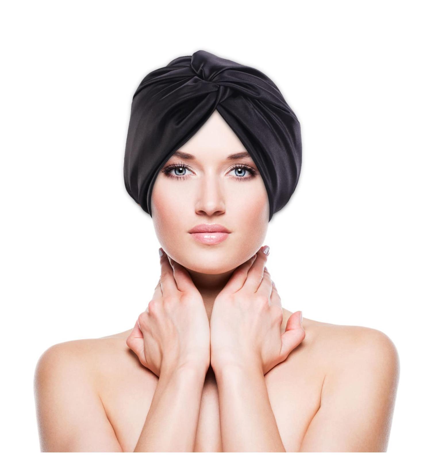 Mulberry Silk Hair Wrap for Sleeping | Double-Sided Sleep Cap | Silk Bonnet for Curly Hair | Black - Buy Online on SooperMarket.com