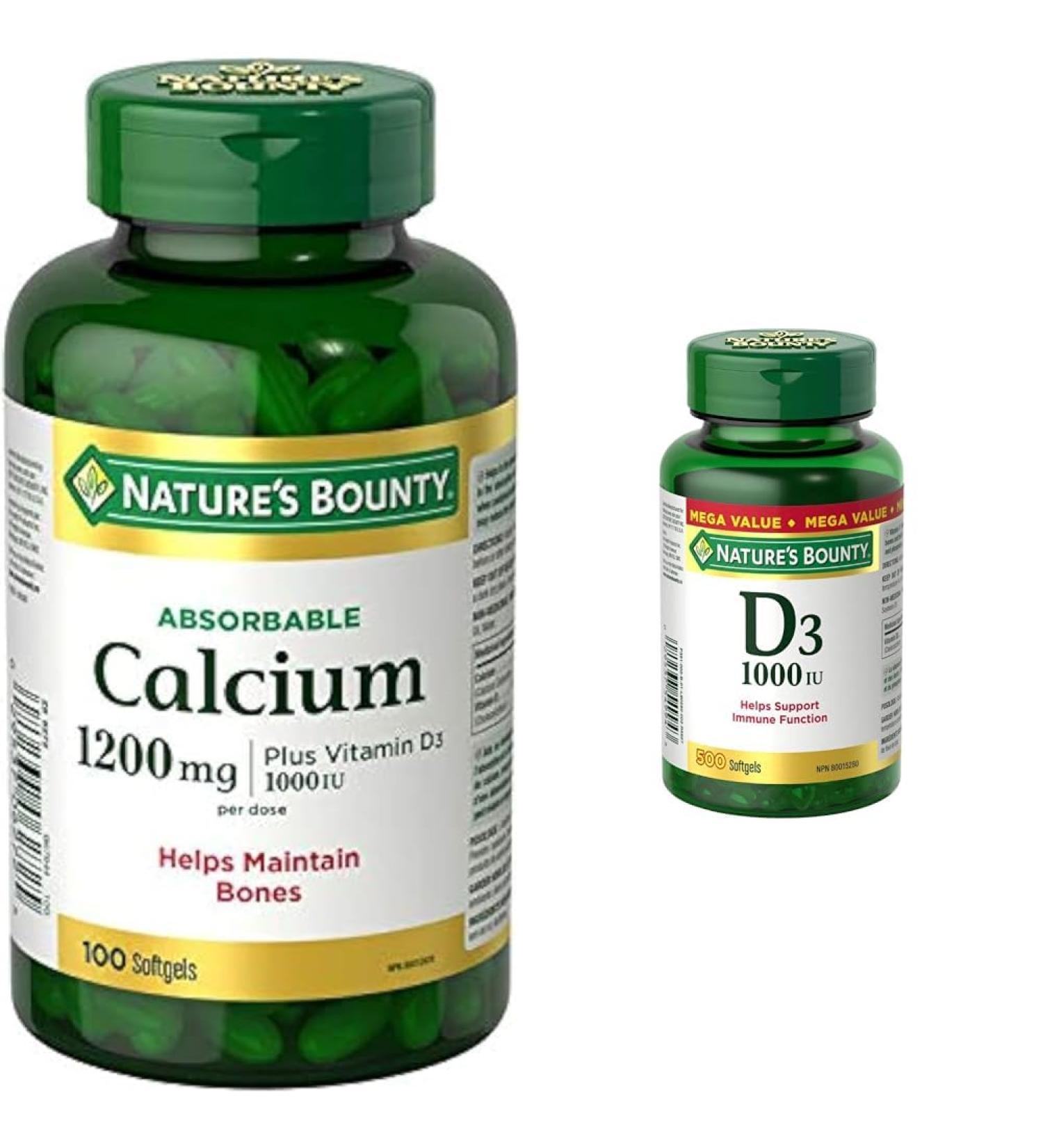 Nature's Bounty Calcium Pills plus Vitamin D3 1200mg Supplement & Vitamin D3 Pills and Supplement Helps Support Immune Function 1000iu 500 Softgels Supplement + Vitamin D3 - Buy Online on SooperMarket.com