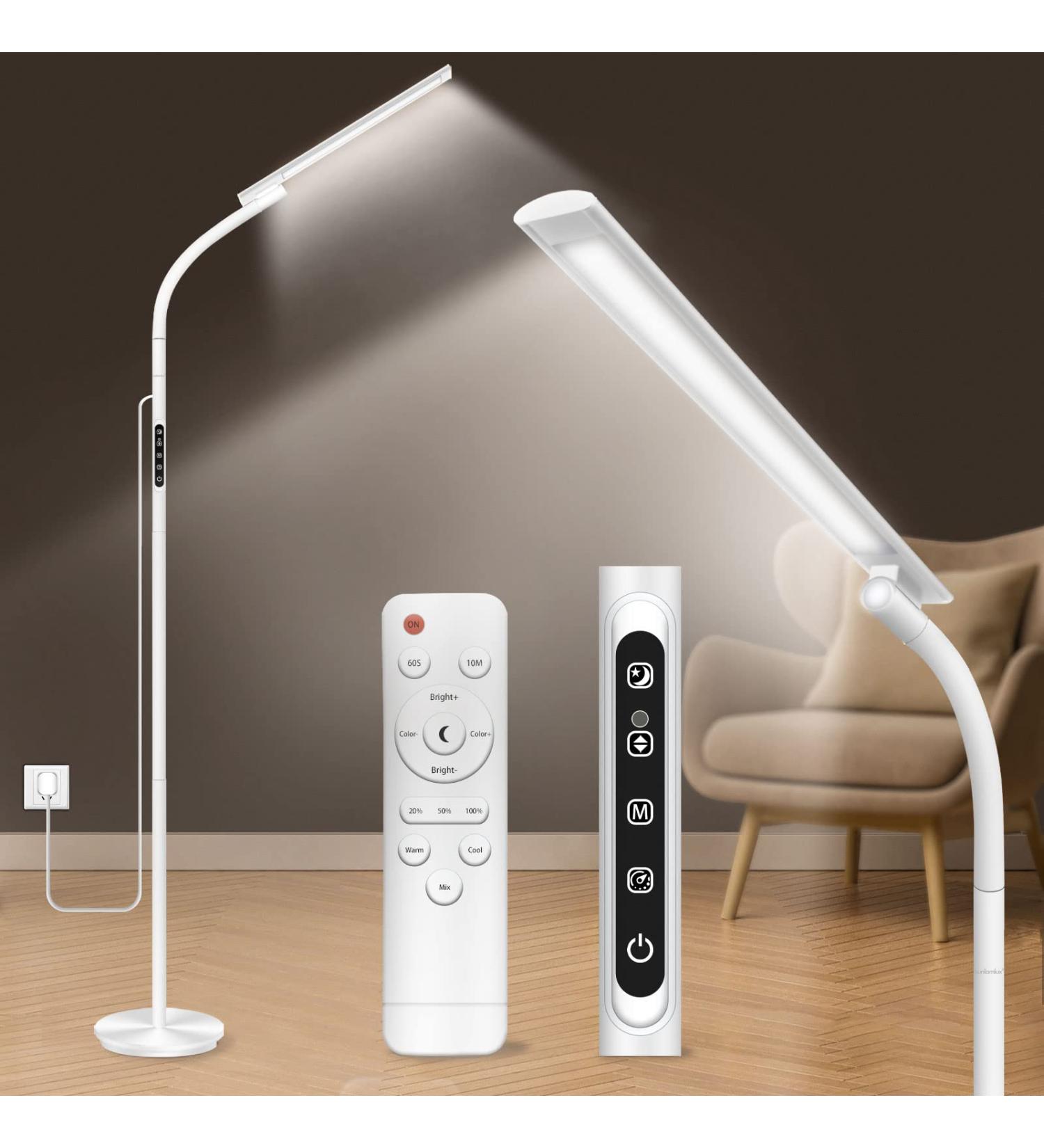 Floor Happy Lamp UV-Free 10000 Lux Sun Lamp Daylight Lamp with Remote & Touch Control & Adjustable Gooseneck for Reading/Office/Home White - Buy Online on SooperMarket.com
