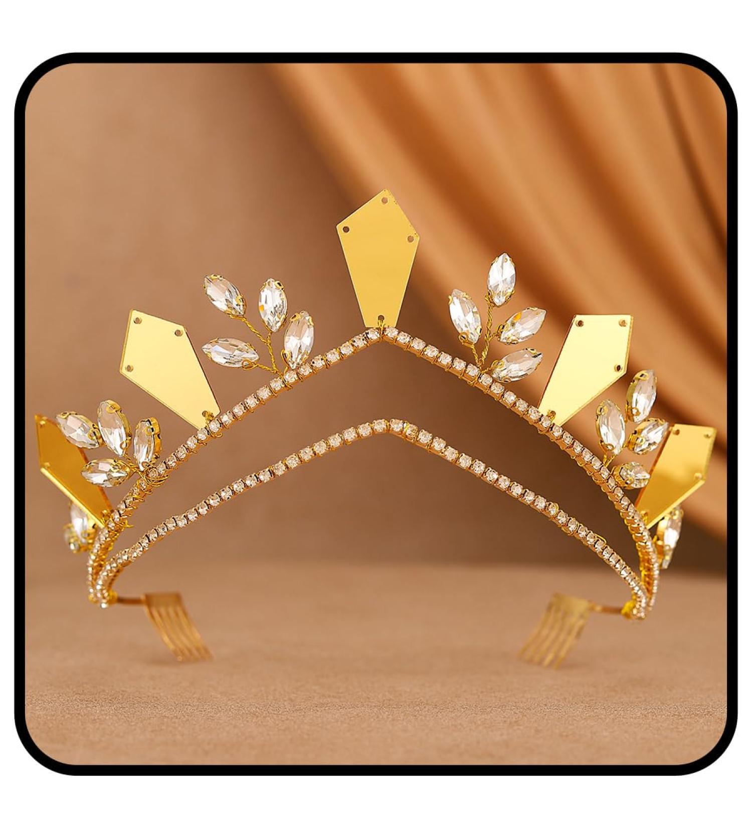 Zoestar Rhinestone Tiaras and Crowns Gold Mirror Tiara Headband Crystal Bridal Headwear for Women - Buy Online on SooperMarket.com