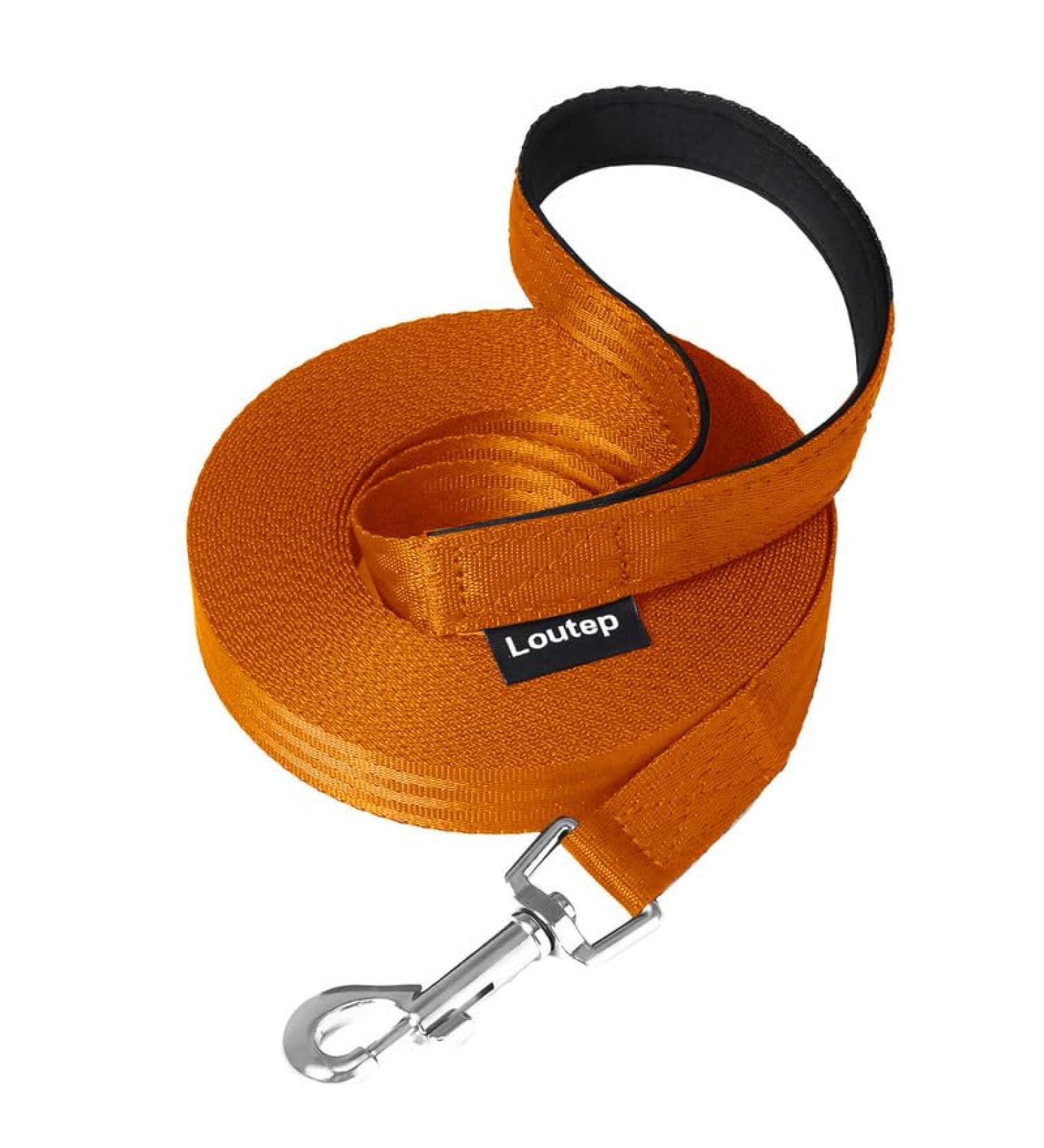 Loutep 5m Dog Training Leash - Durable Nylon Long Leash with Padded Handle & Heavy Duty Swivel Hook - Orange - Buy Online on SooperMarket.com
