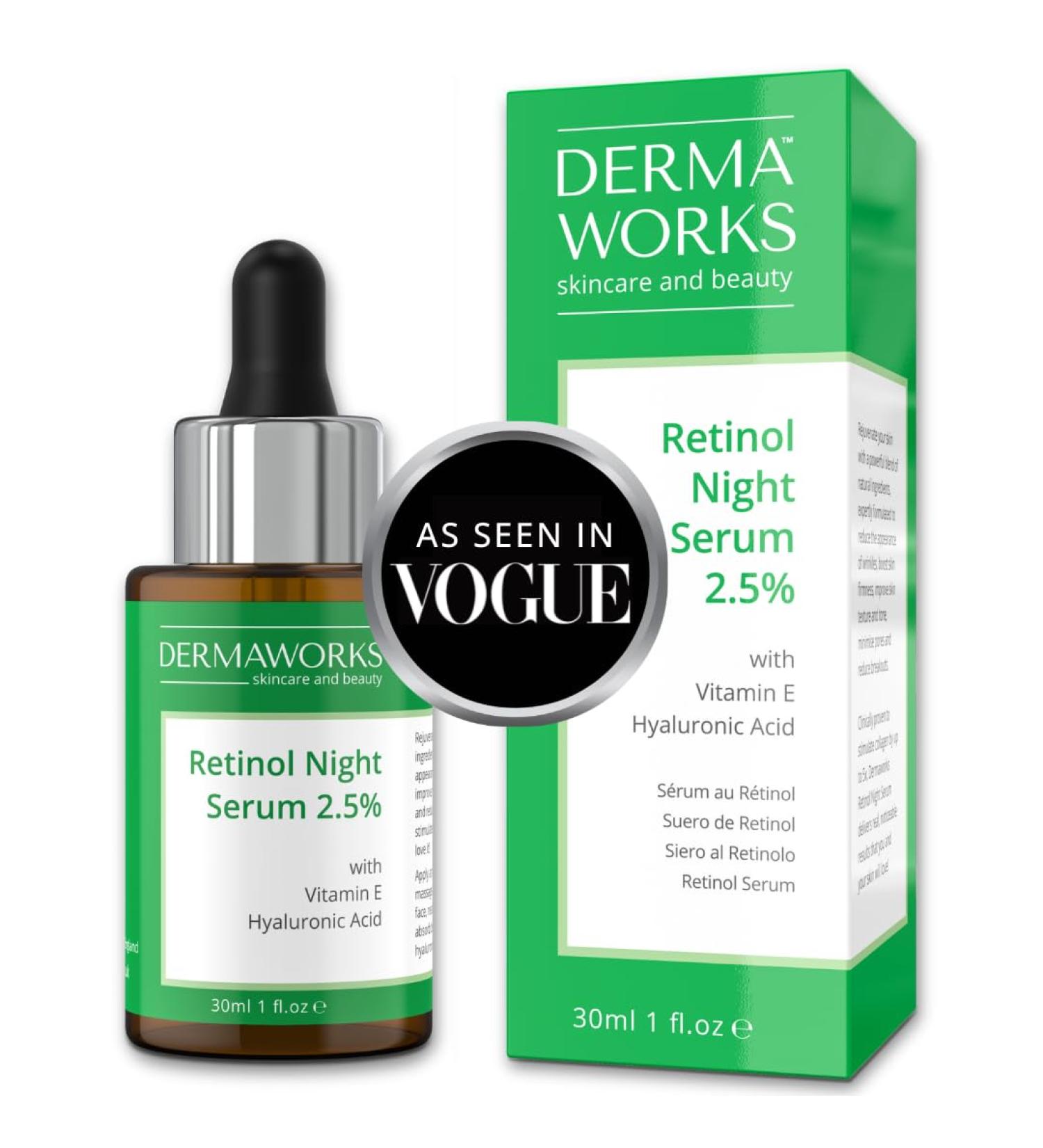 DERMAWORKS Retinol Serum with Vitamin E & Hyaluronic Acid - Anti-Aging Collagen Serum for Acne Treatment & Hydration - Buy Online on SooperMarket.com