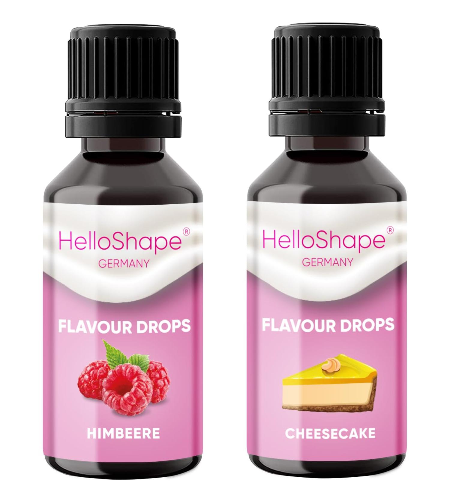 Sugar-Free Flavor Drops Set 2x30ml - Raspberry & Cheesecake | Zero Calories | Vegan Sweetener for Yogurt Porridge & Quark - Hello Shape - Buy Online on SooperMarket.com
