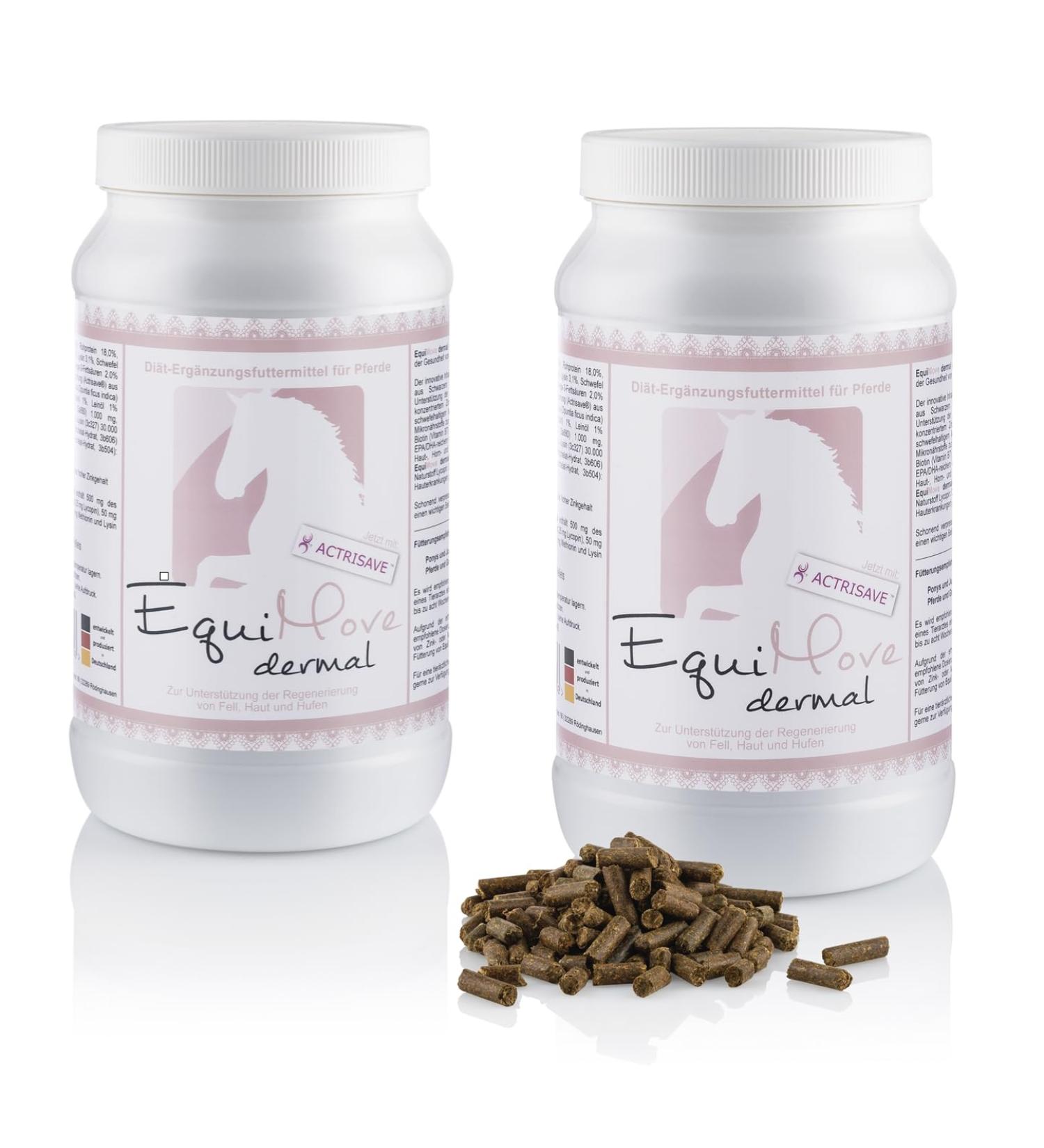 Equimove Dermal - Veterinary Supplement for Skin Fur & Hooves | Biotin Zinc Sulfur & More | Treat Eczema & Brittle Horn (2 Cans) - Shop Internationally - Buy Online on SooperMarket.com
