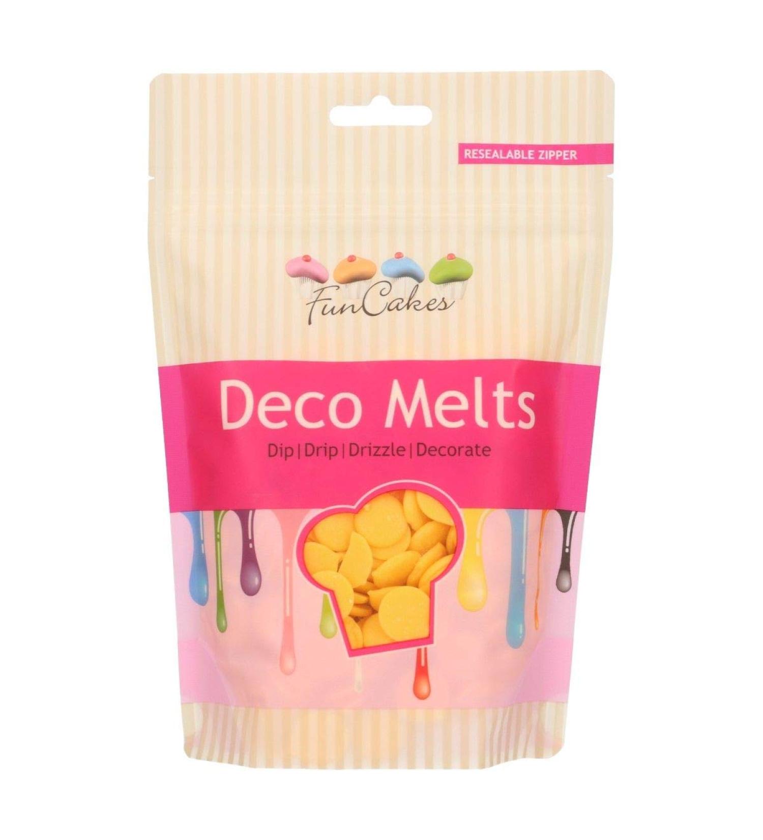 FunCakes Deco Melts Yellow - Dip Drip Drizzle and Decorate Melt in The Microwave and Pour in Every Shape Make Candy Drip Cakes Lollipops and Decorate Cakes Cookies and Cupcakes AZO Free 250 g