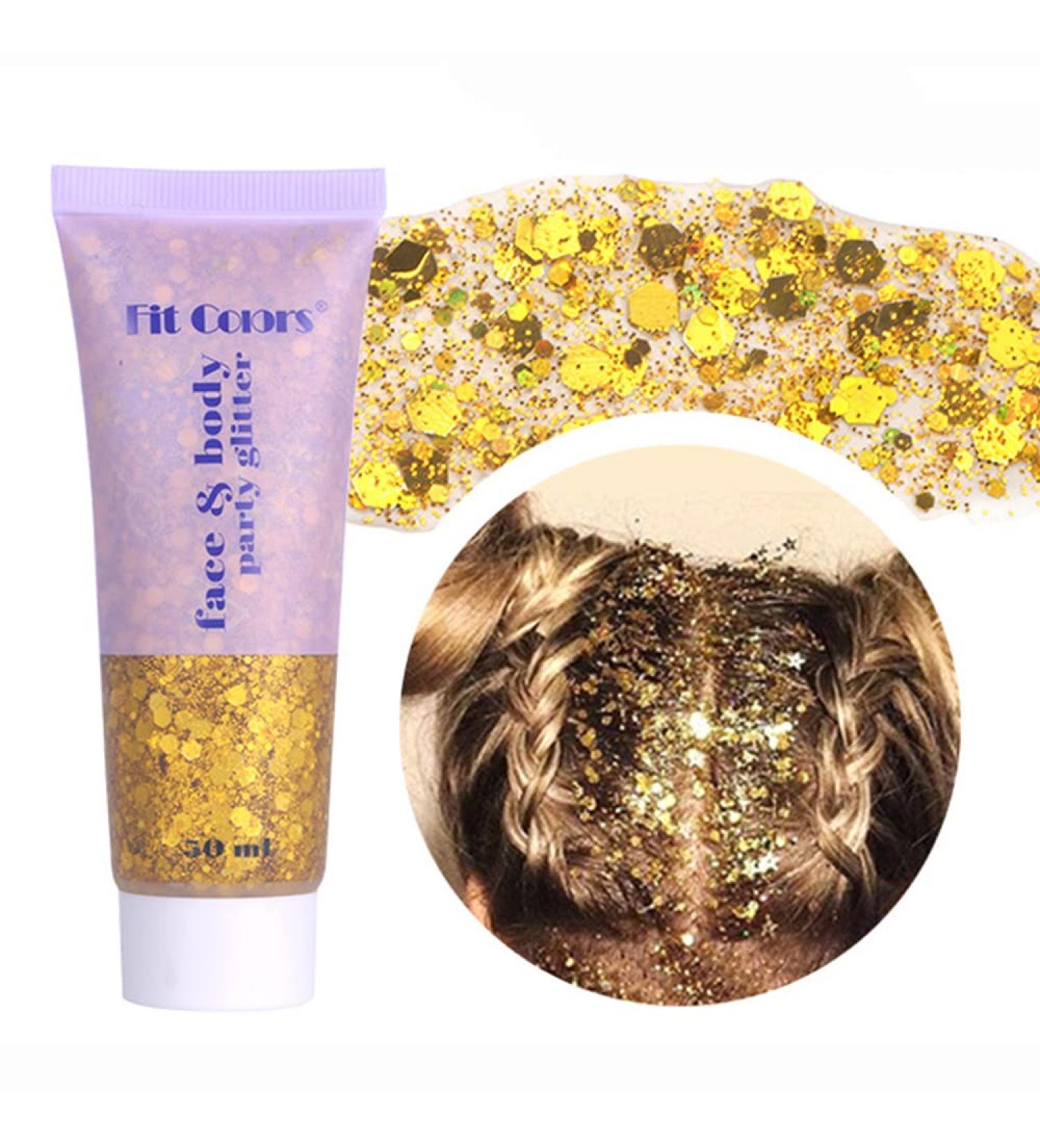 Yeweian Gold Body Glitter Gel - Liquid Holographic Chunky Glitter for Face, Lips, Eyes, Nails, and Hair - Festival Rave Accessories - 50g - Buy Online on SooperMarket.com