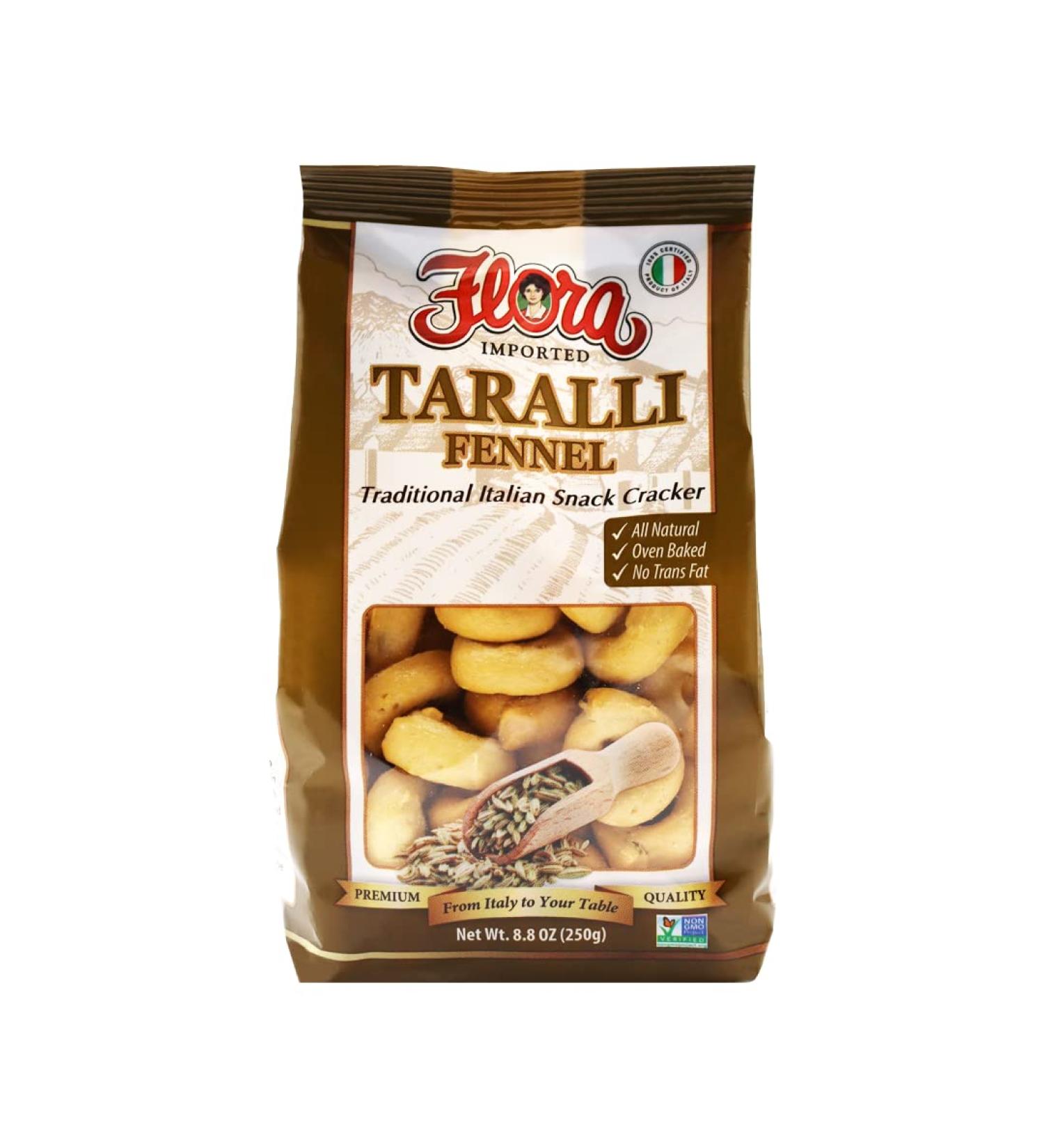Flora 8.5oz Taralli: Authentic Italian Snacks Cracker - All Natural & Cholesterol Free - Fennel Flavor - Buy Online on SooperMarket.com