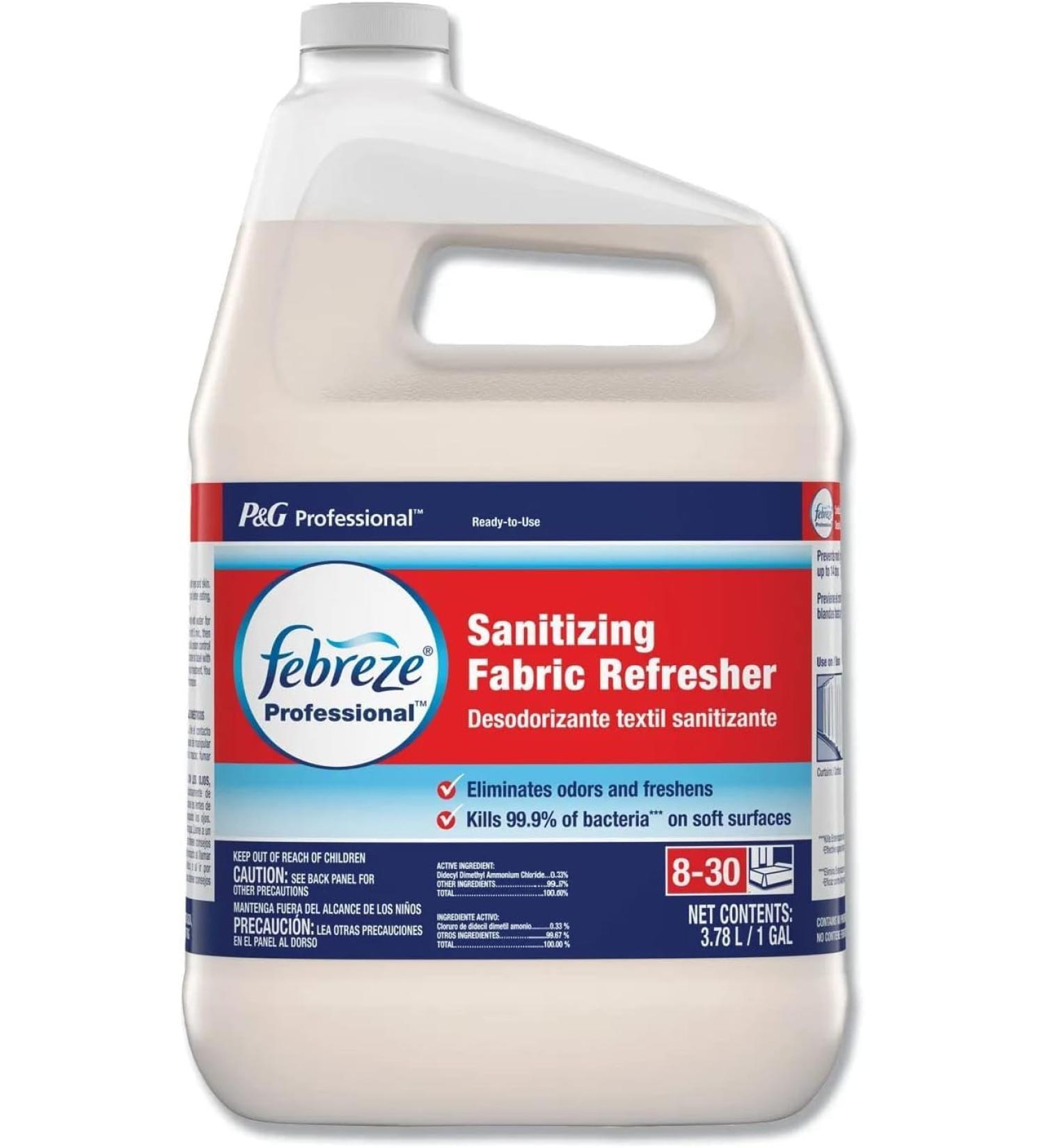 FEBREZE Professional Sanitizing Fabric Refresher 1 Gallon Fabric Refresher Spray Refill Mattress and Furniture Deodorizer with Light Fresh Scent Sanitizing Concentrate Safe for All Fabrics