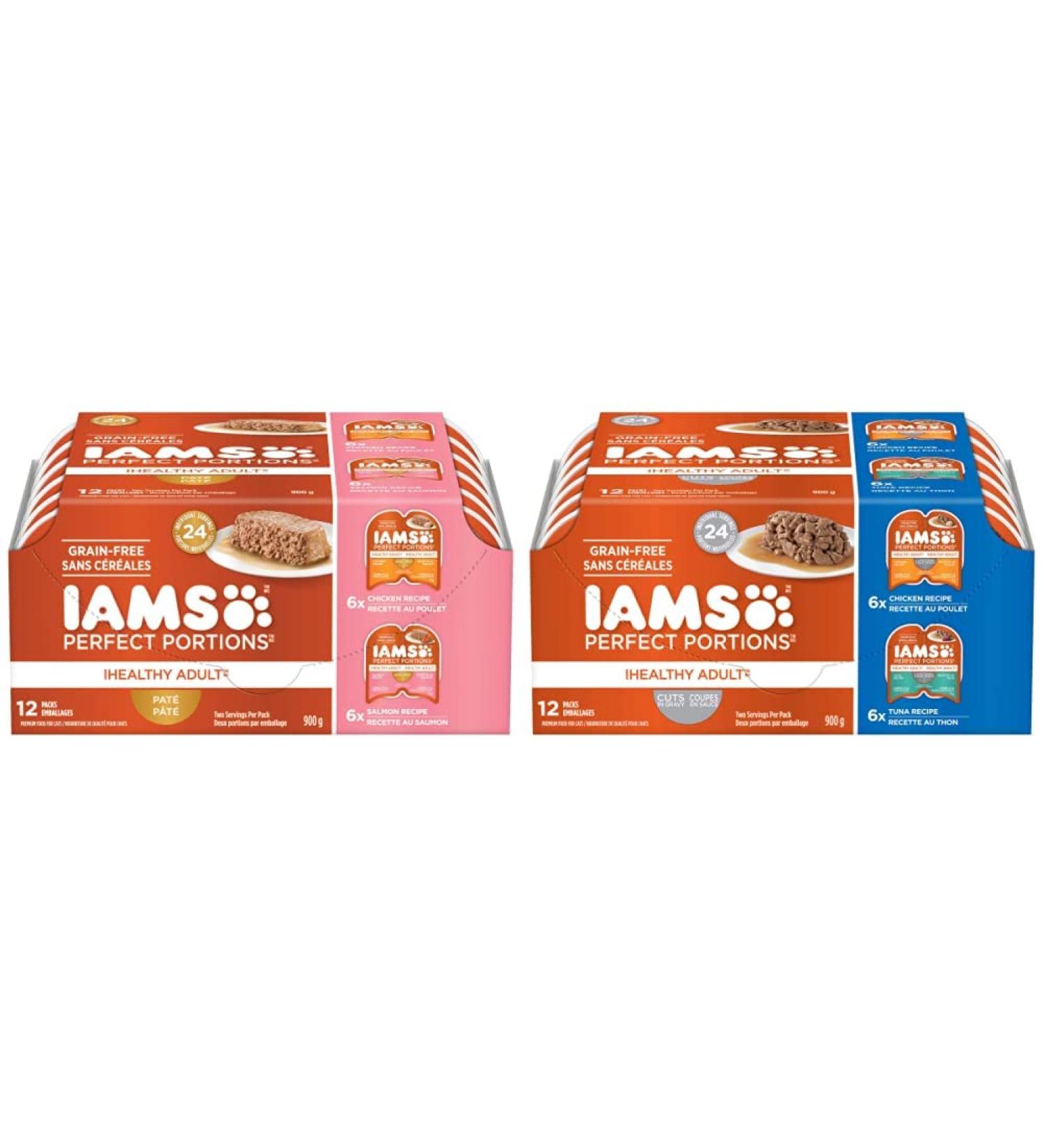 IAMS Perfect Portions Healthy Wet Cat Food Adult Grain Free Pat and Cuts in Gravy | Chicken Salmon and Tuna - Buy Online on SooperMarket.com