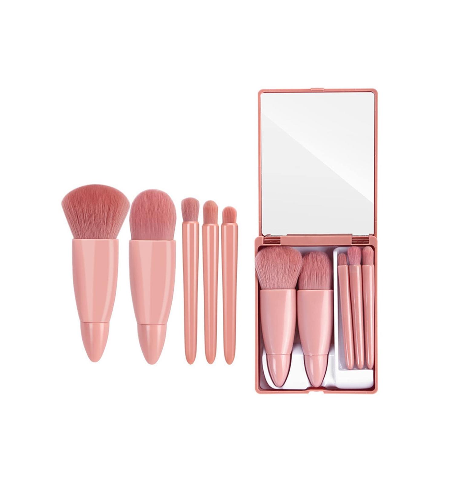 MJ JOMAY Mini Makeup Brush Set with Mirror - Professional Travel Set for Face, Eyebrow, Blush, and Lip Gloss - Pink - Buy Online on SooperMarket.com