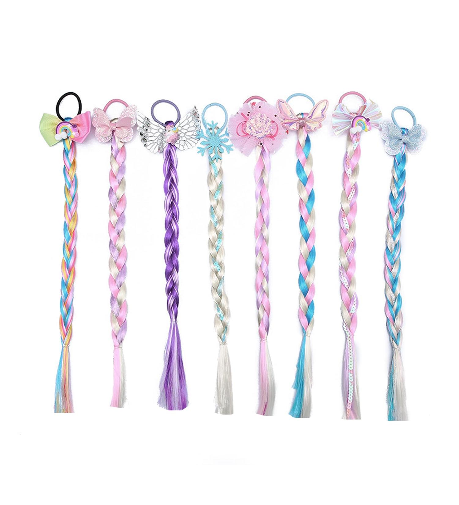 Set Of 8 Colorful Braid Hair Ties Ponytail Elastic Bands Bow Ties Colorful Synthetic Wigs Hair Accessories For Girls Suitable For Prom Party Cosplay - Buy Online on SooperMarket.com
