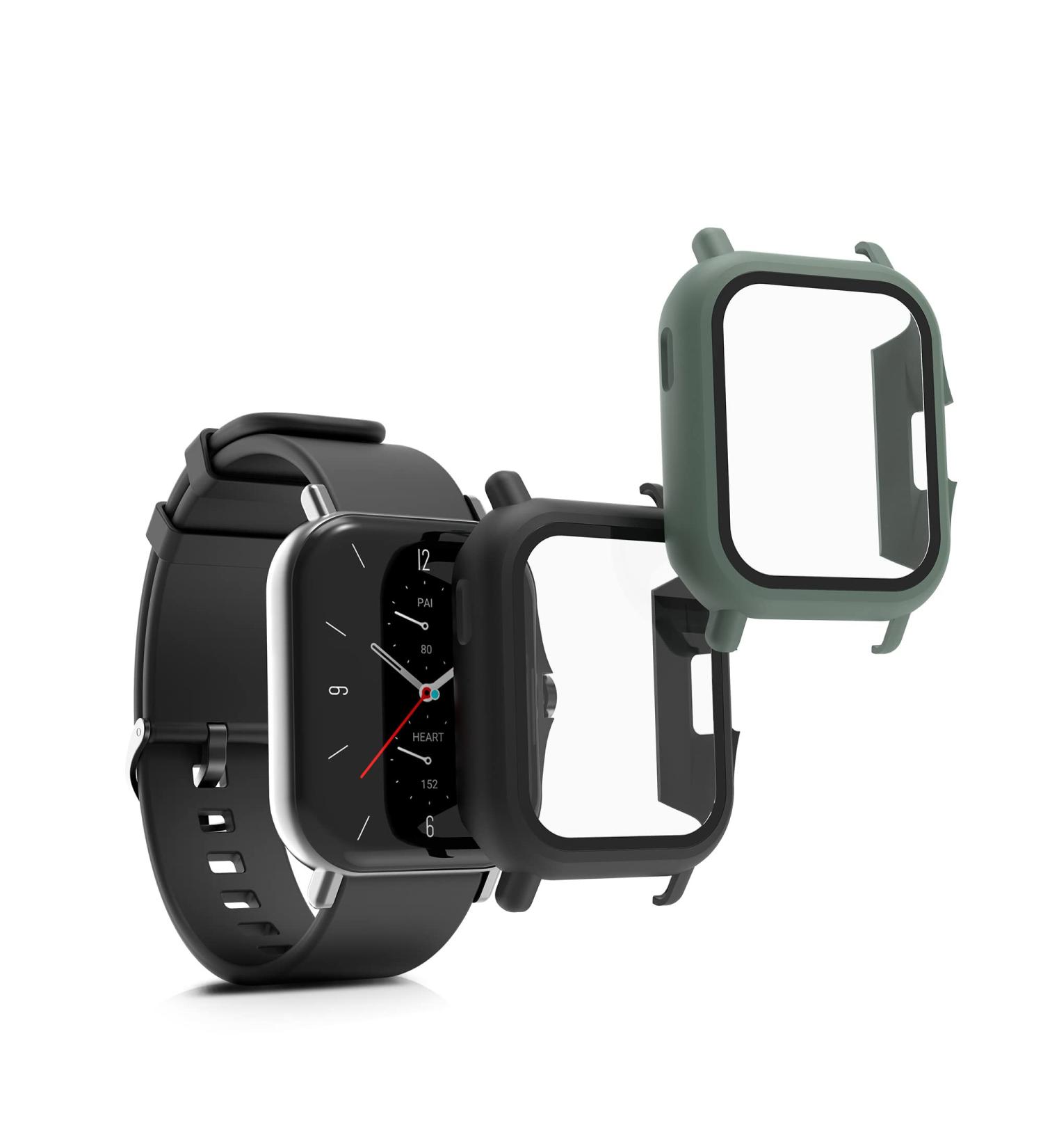 kwmobile 2-Pack Black/Green Cover for Huami Amazfit GTS 2 - Tempered Glass with Plastic Frame - Buy Online on SooperMarket.com