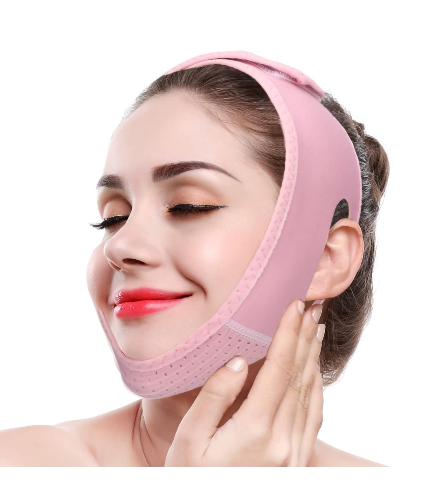 Facial Lifting Slimmer V-Line Mask & Double Chin Belt - Neck Compression Skin Care Wrap (Pink) for Effective Weight Loss - Buy Online on SooperMarket.com