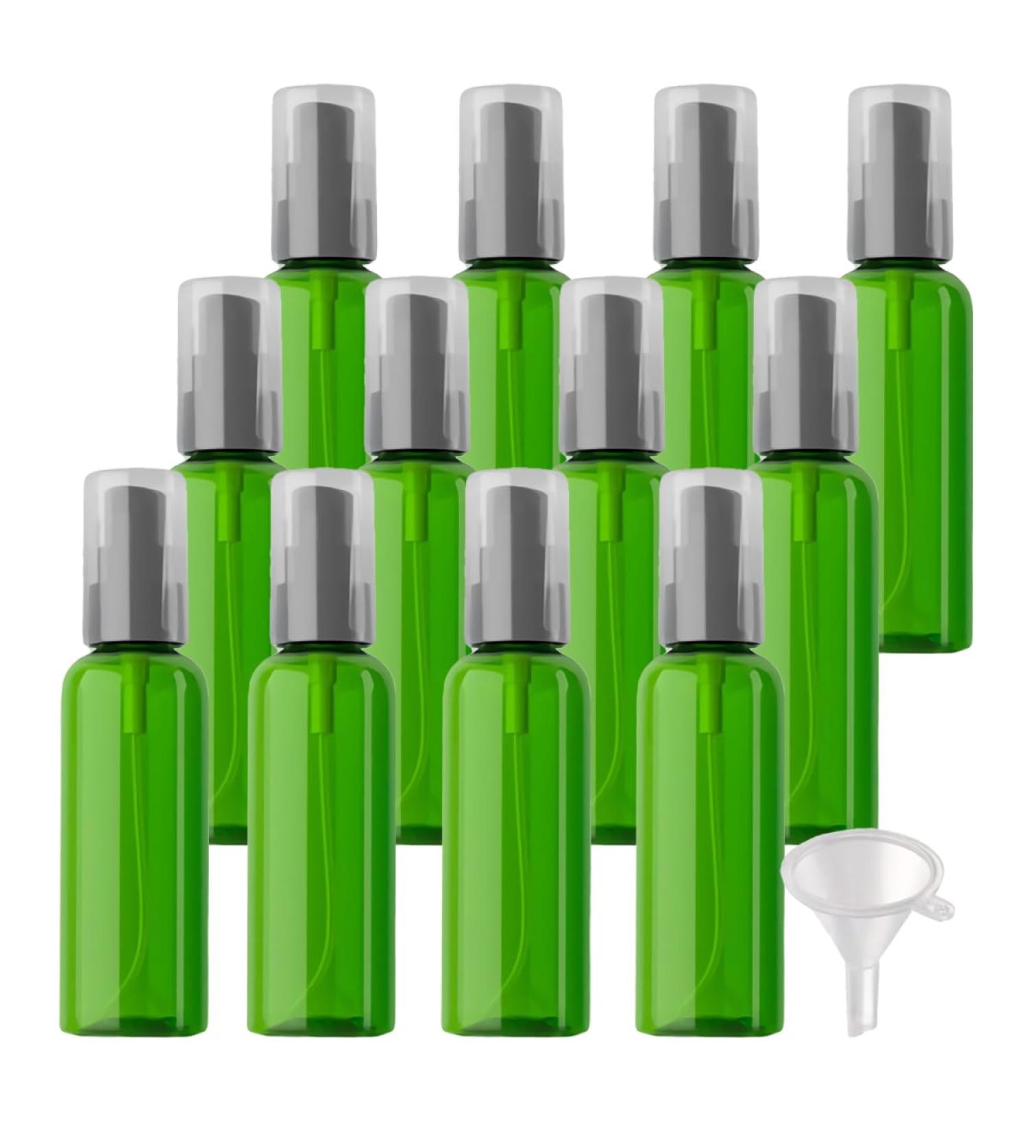 ZEOABSY 12 Pieces 100 ml Green Lotion Bottles with Black Pump 100ml Empty PET Plastic Lotion Pump Bottle Cosmetic Gel Travel Container for Cosmetic Make up Cleaning + 2 x Funnel Green 100ml - Buy Online on SooperMarket.com