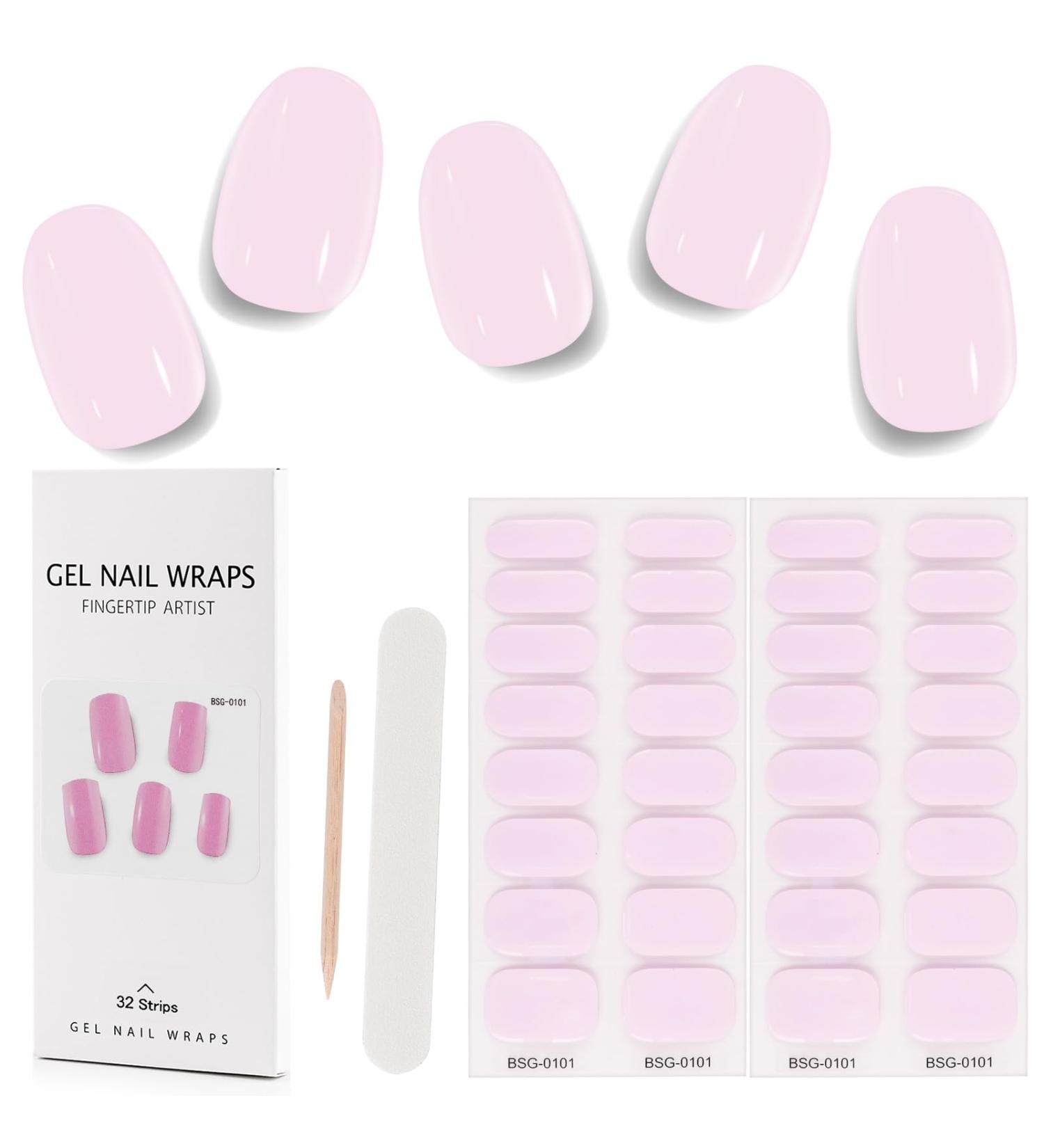 Kalolary 32PCS Cured Gel Nail Polish Strips Adhesive Full Wrap Gel Nail Art Sticker Waterproof Gel Nail Wrap Stickers with Nail File and Stick(UV/LED Lamp Required) (Pink) - Buy Online on SooperMarket.com