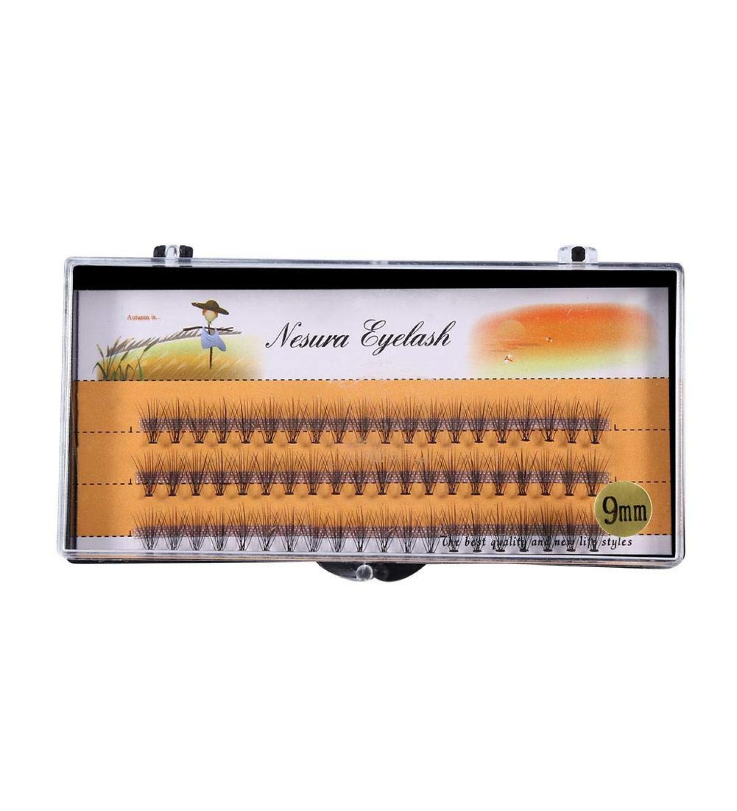 60 Knots Fake Eyelashes 3D Soft Reusable Deluxe Lashes Light Fluffy Eyelash Effect with 1 Tray of Eyelash Extensions (9mm)