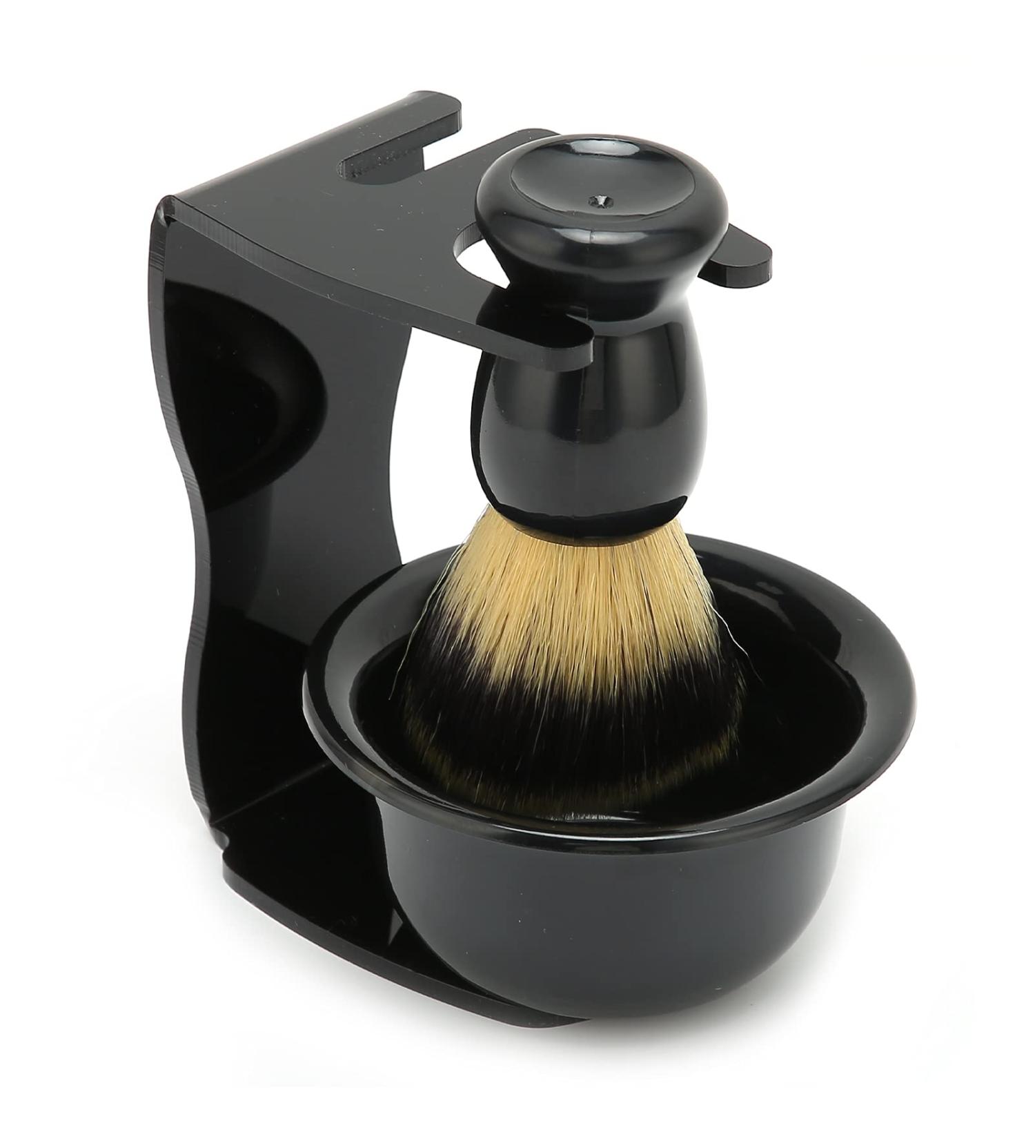 3-Piece Men's Shaving Brush Set - Portable 3-in-1 Shaving Kit with Brush Bowl & Holder for Wet Shaving - Buy Online on SooperMarket.com