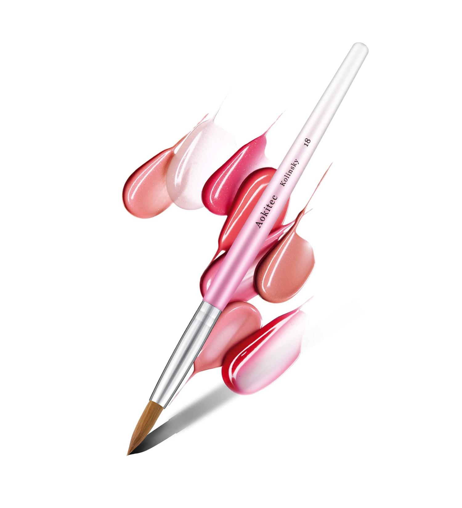Aokitec Sable Kolinsky Nail Brush #18 - Professional Acrylic Brush for Nail Art | High-Quality Wood Handle Manicure Tool | Pink - Buy Online on SooperMarket.com