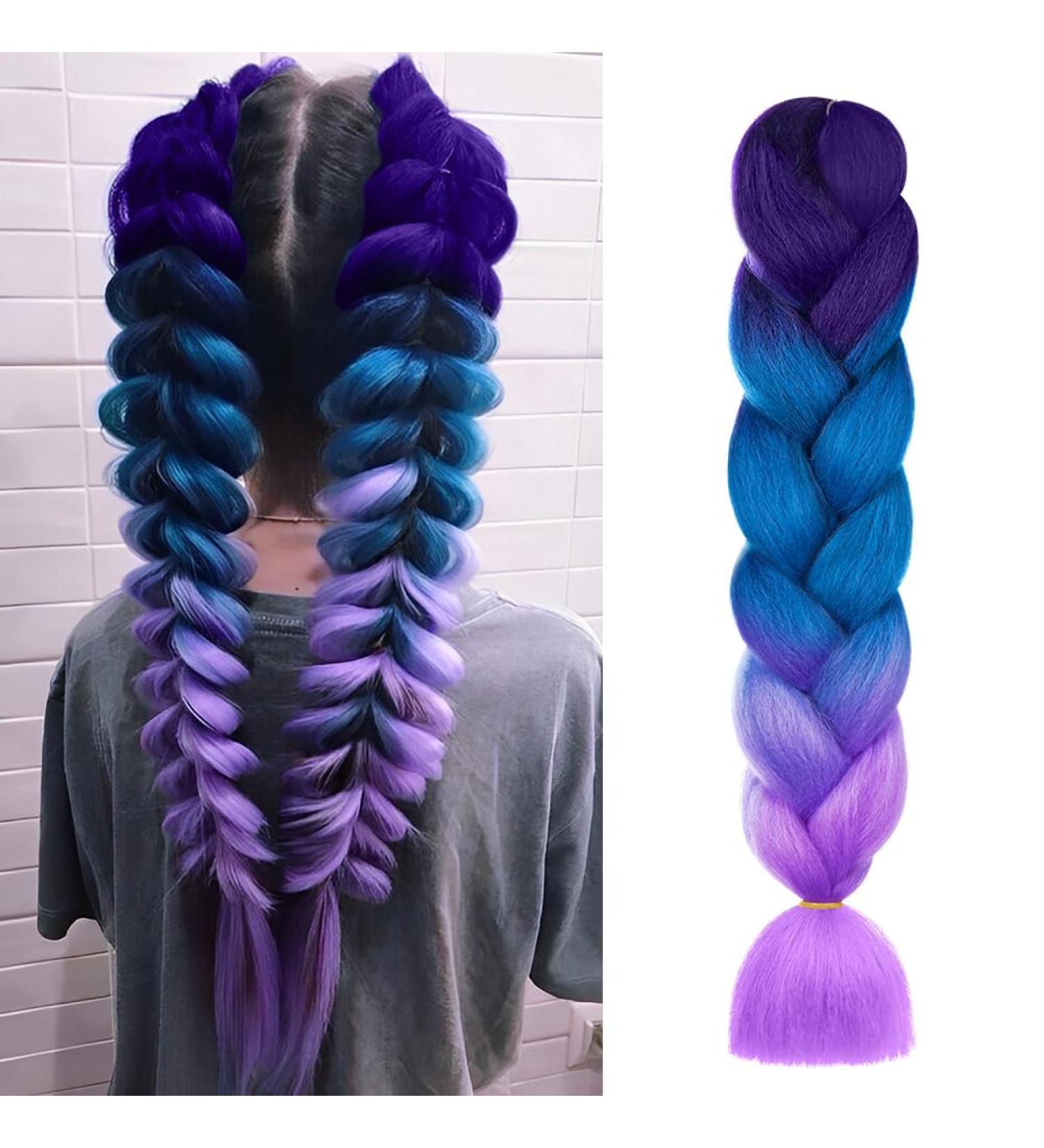 Aomig Ombre Braids Extensions - 24 Strands Artificial Hair for Box Braids | Purple Light Violet Sea Blue - Ideal for Braiding - Buy Online on SooperMarket.com