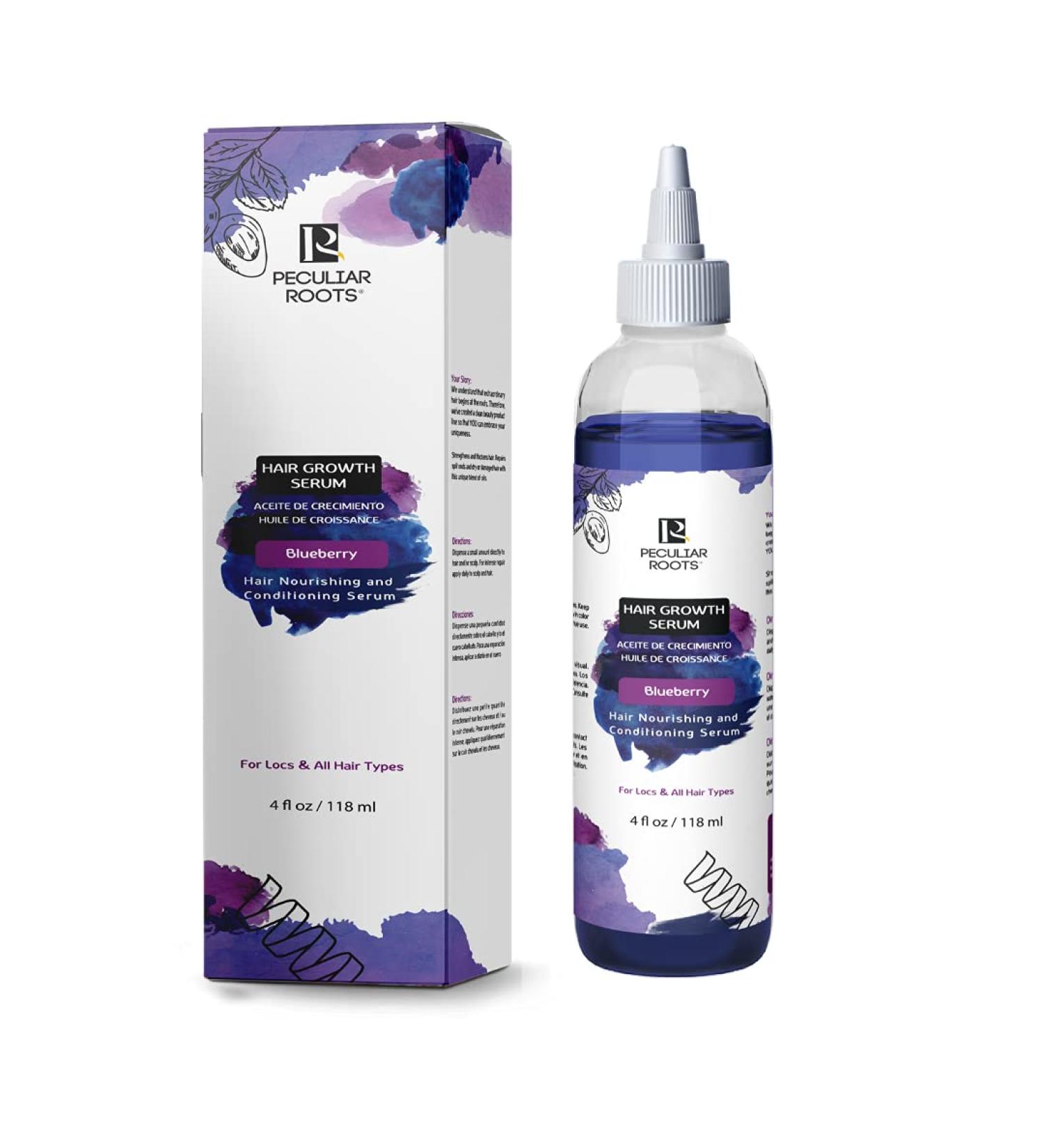 Peculiar Roots Natural Gentle Deeply Nourishing Hair Growth Serum | Combining a Powerful Oil Blend of Tea Tree and Jojoba | Ideal for All Hair and Skin Types | 4 Oz (Blueberry)